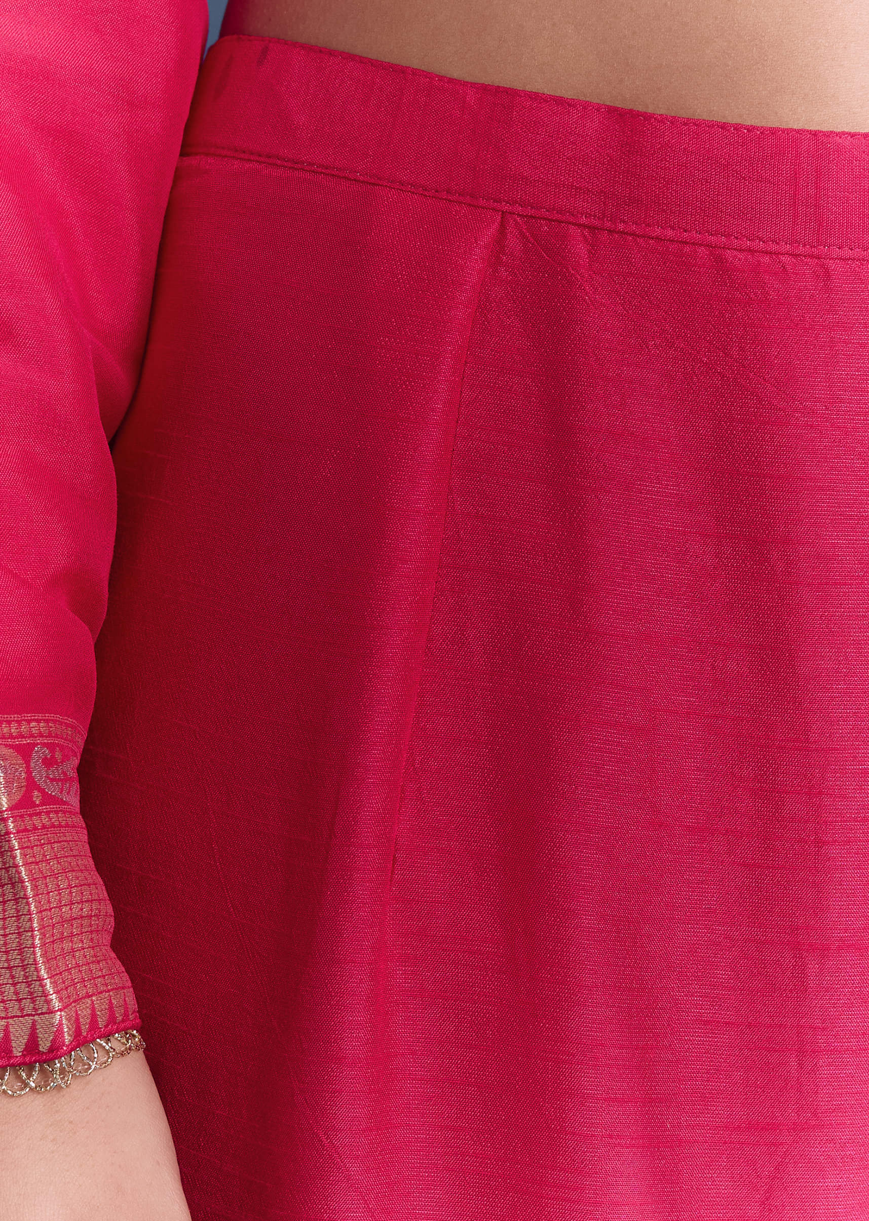 Pink Silk Kurta Set With Banarasi Weave - Image 6