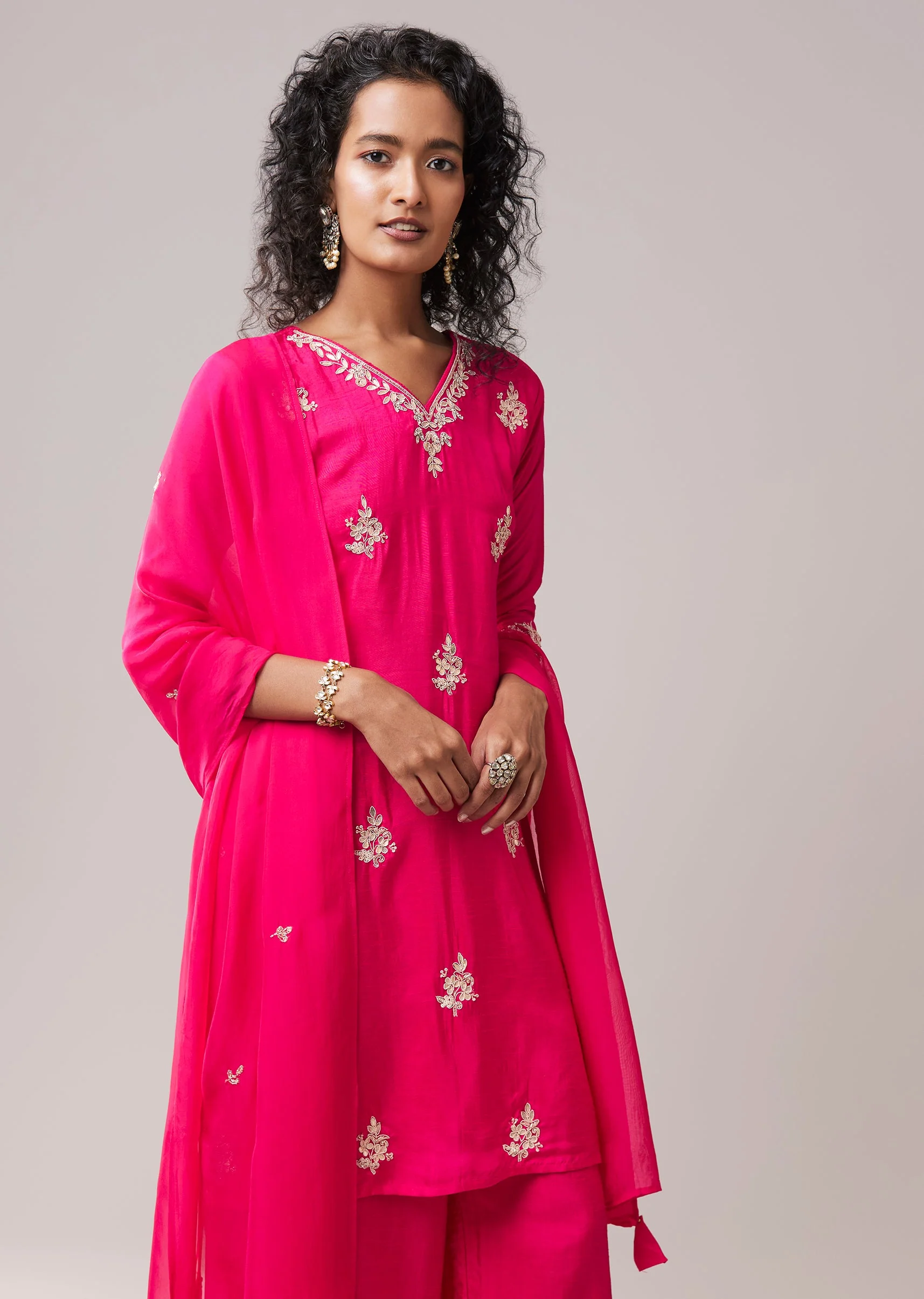 Pink Silk Kurta Set with Gota Work - Image 2