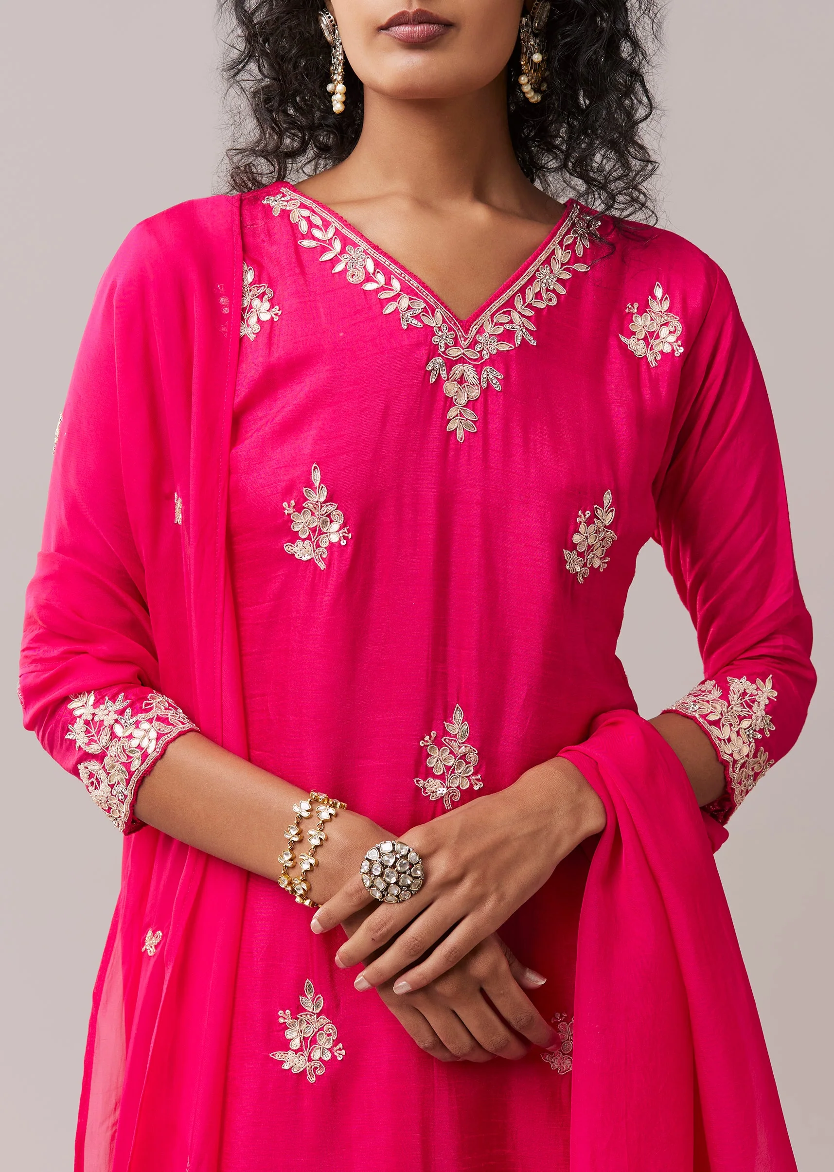 Pink Silk Kurta Set with Gota Work - Image 4