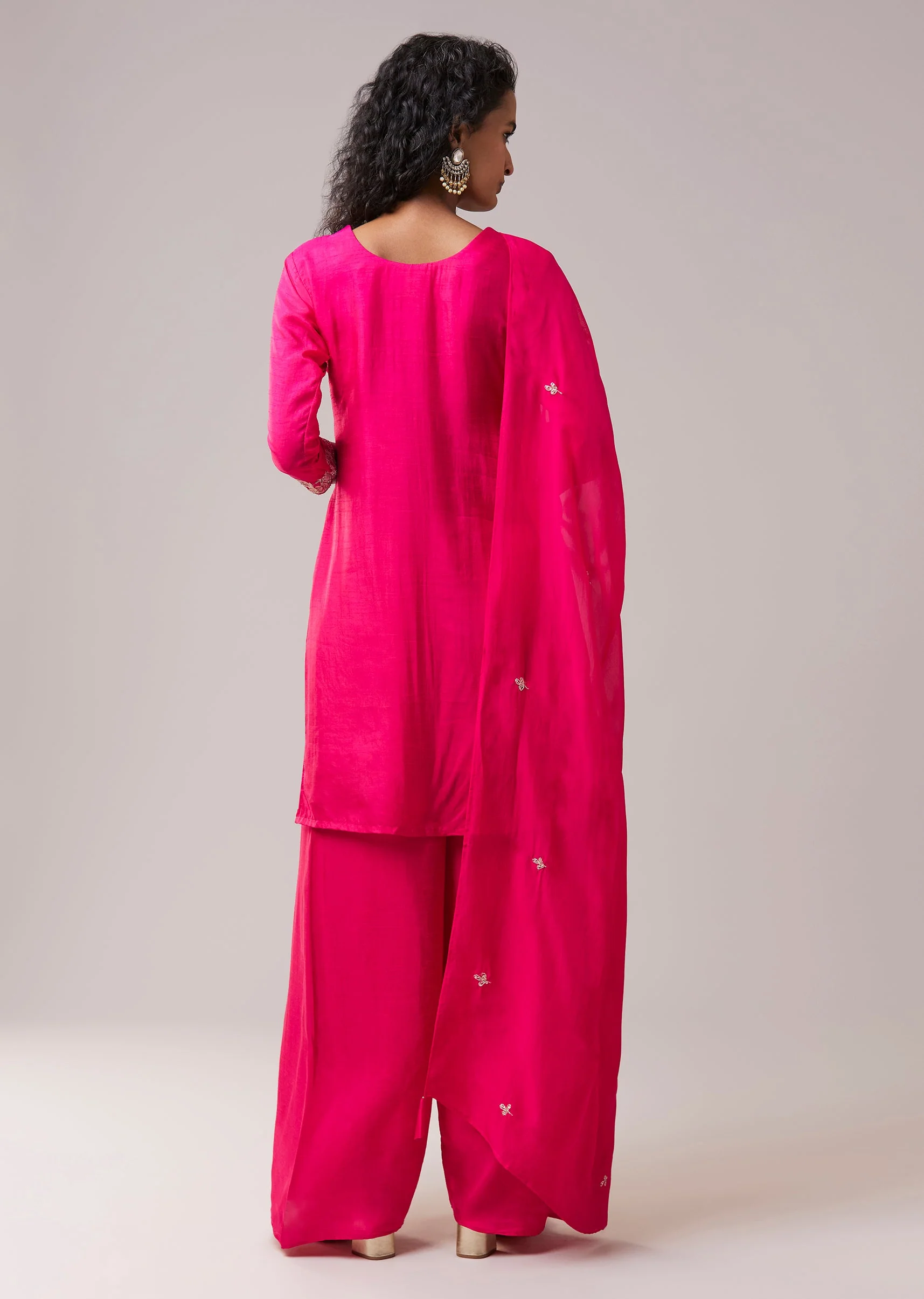 Pink Silk Kurta Set with Gota Work - Image 5