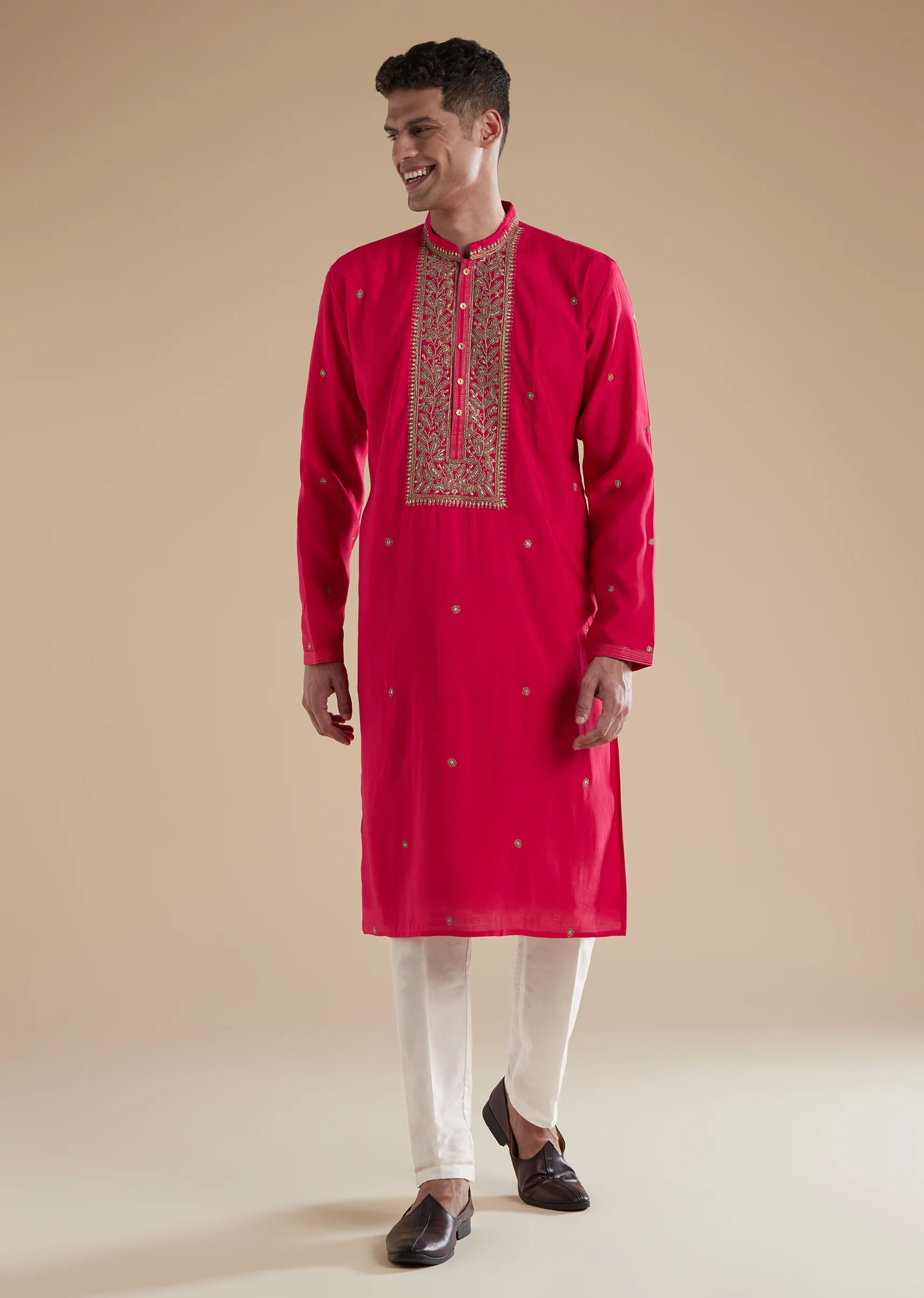 Pink Silk Kurta Set With Thread Resham Work