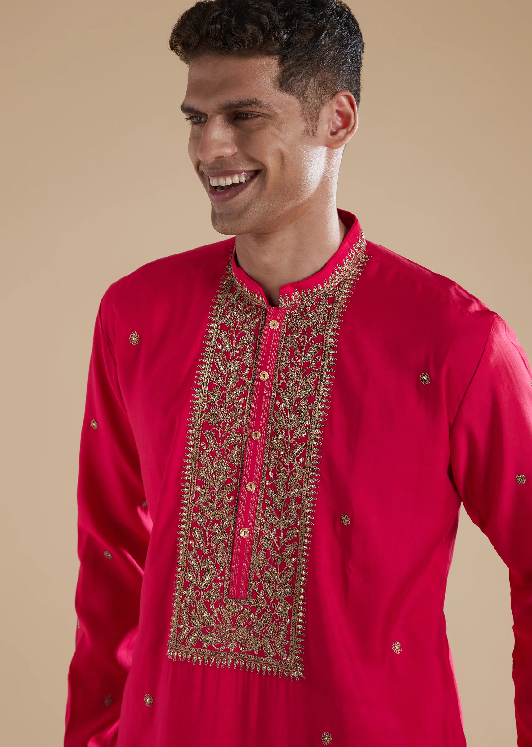 Pink Silk Kurta Set With Thread Resham Work - Image 2