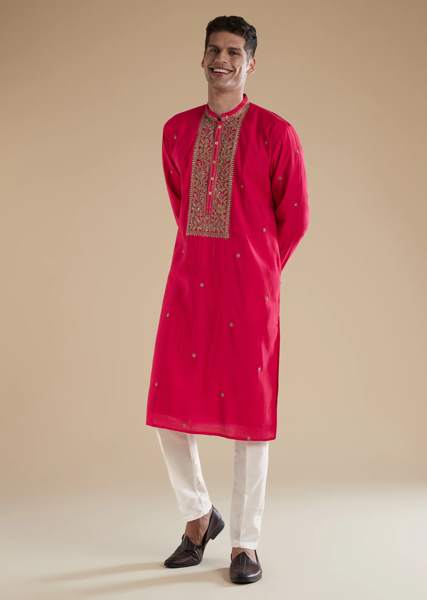 Pink Silk Kurta Set With Thread Resham Work - Image 3