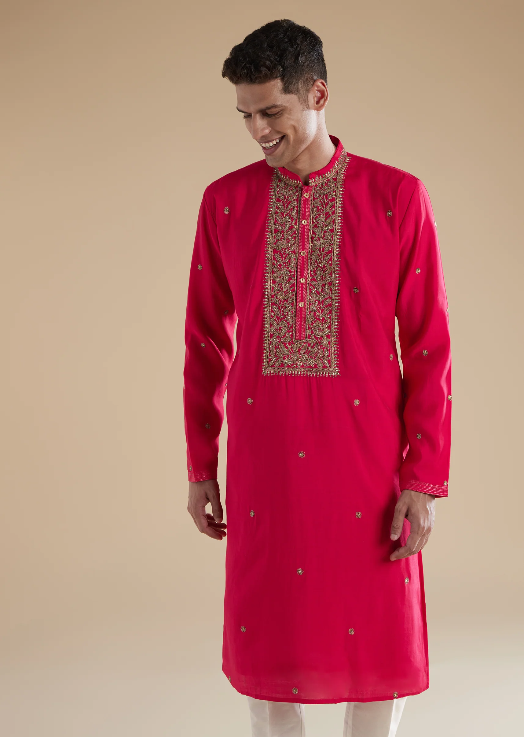 Pink Silk Kurta Set With Thread Resham Work - Image 4