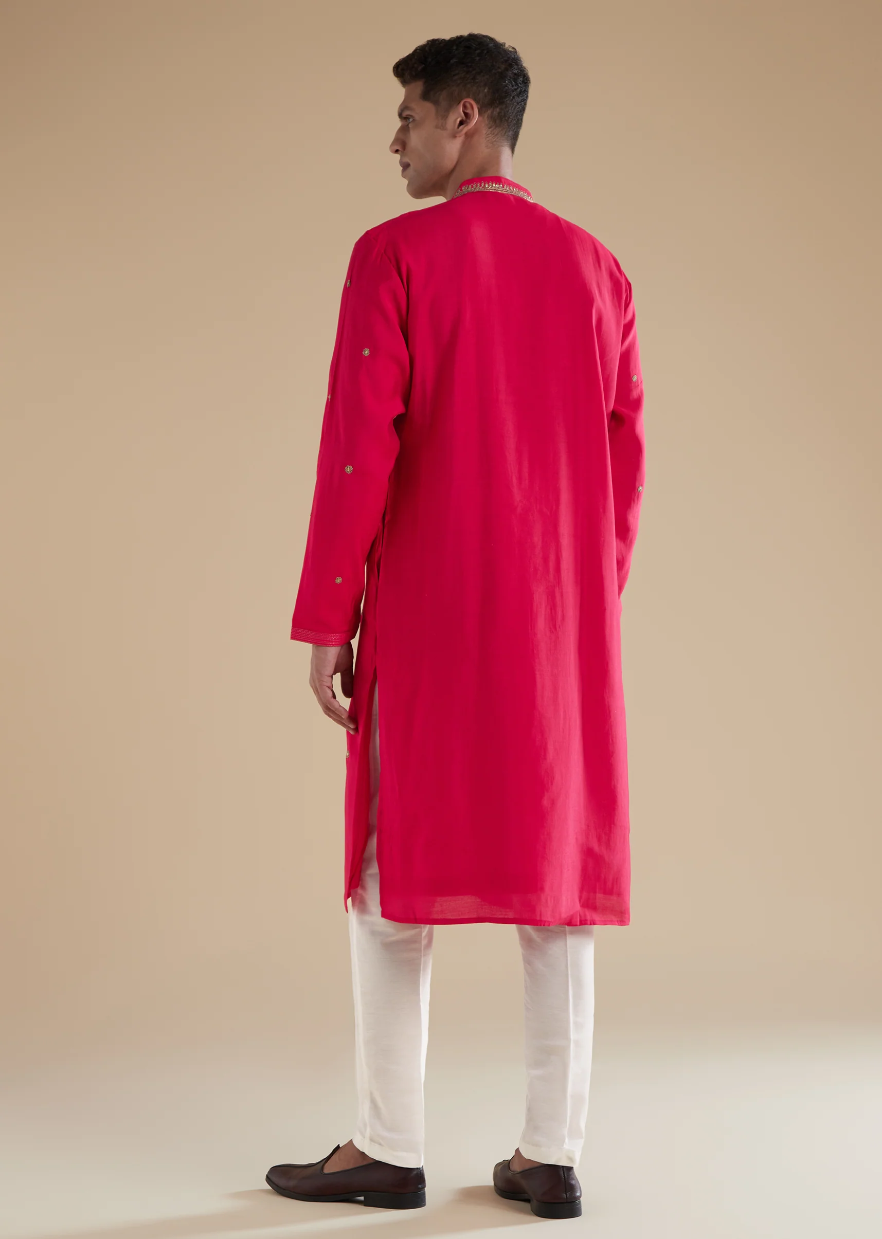 Pink Silk Kurta Set With Thread Resham Work - Image 5