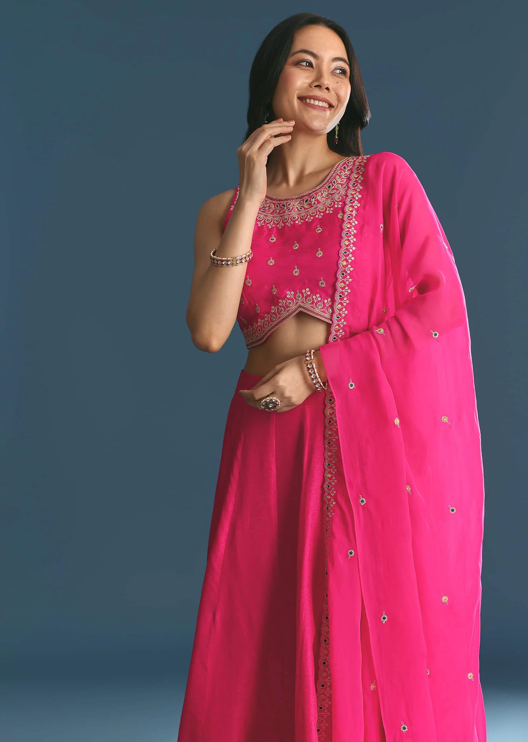 Pink Silk Lehenga Dupatta Set With Zari And Sequins Work - Image 4