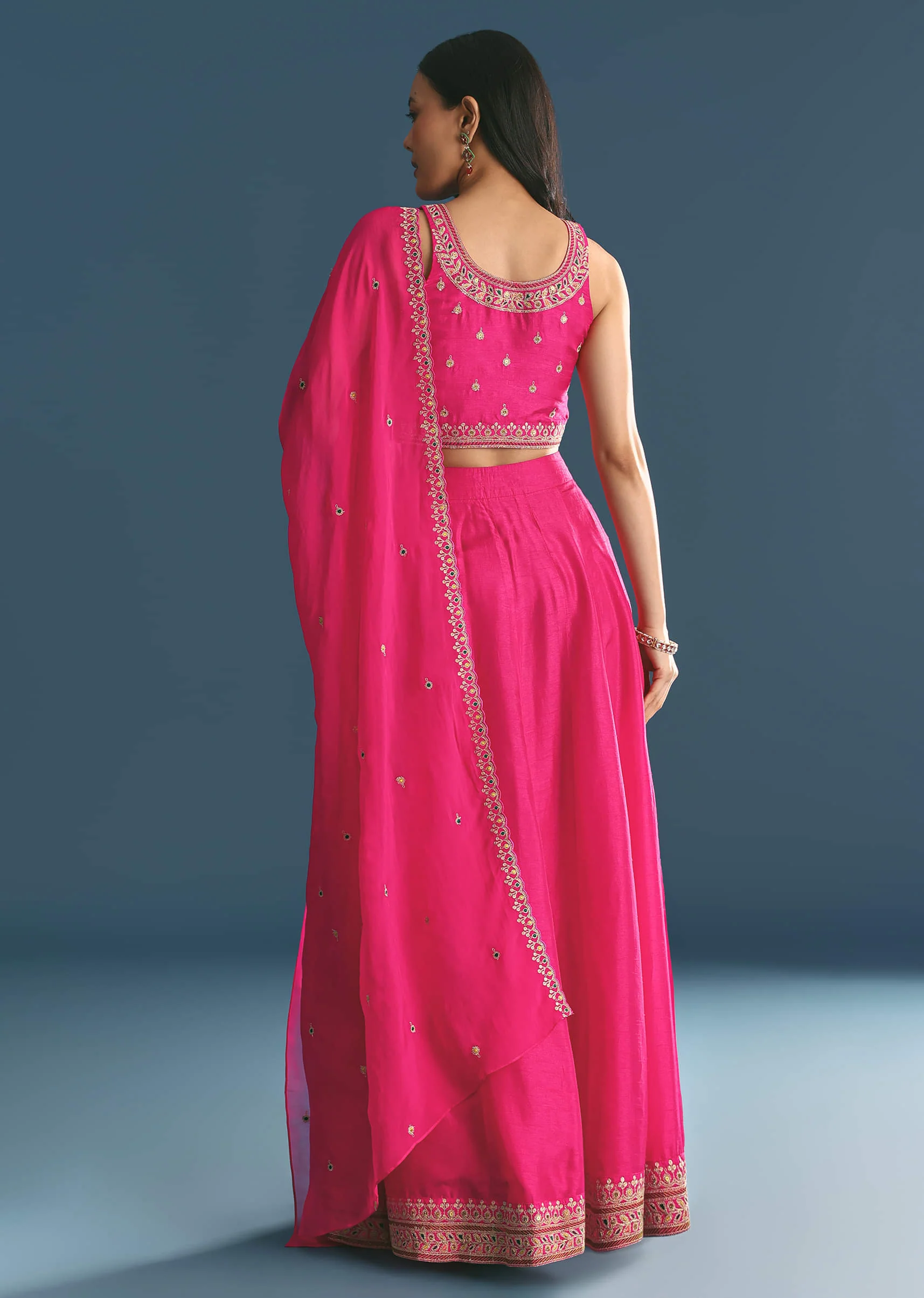 Pink Silk Lehenga Dupatta Set With Zari And Sequins Work - Image 5