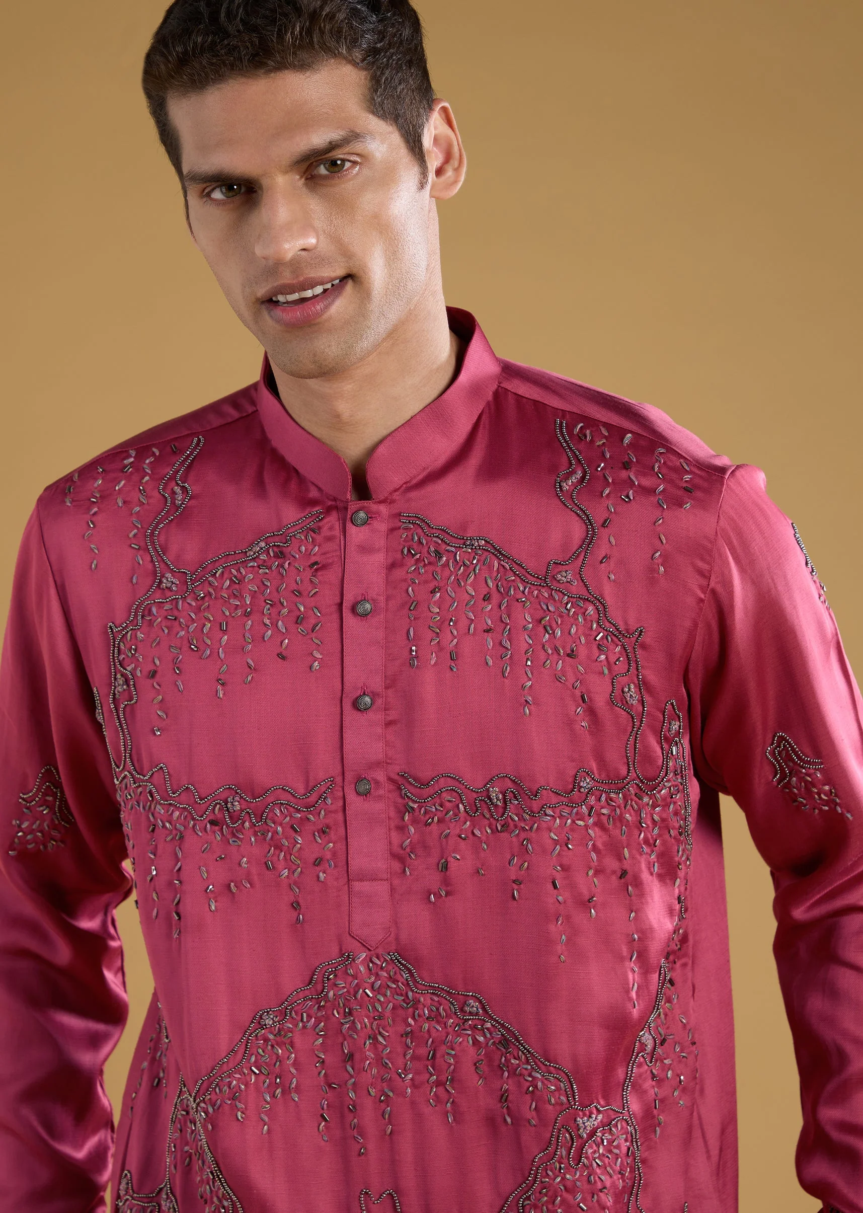 Pink Silk Men's Kurta Set with Dupatta - Image 4