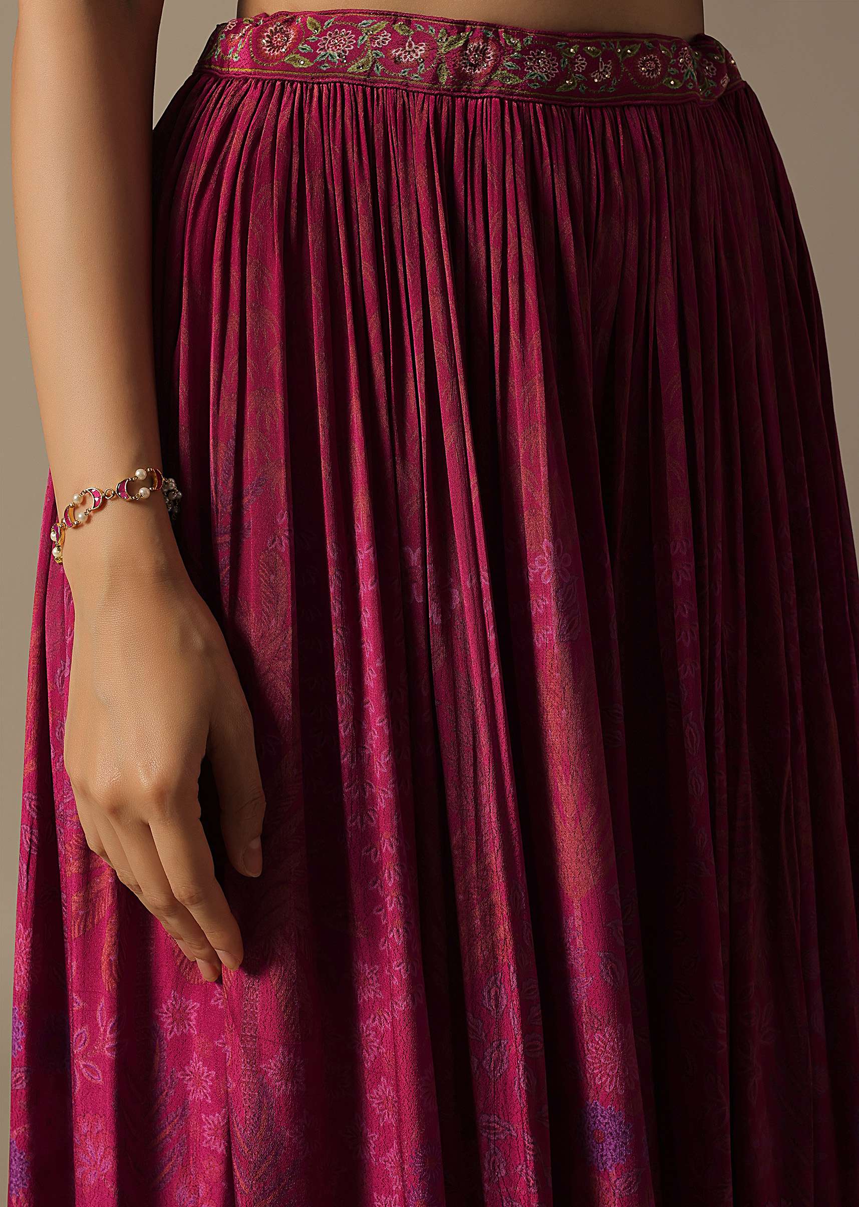 Pink Silk Palazzo Set With Mirror Work - Image 2
