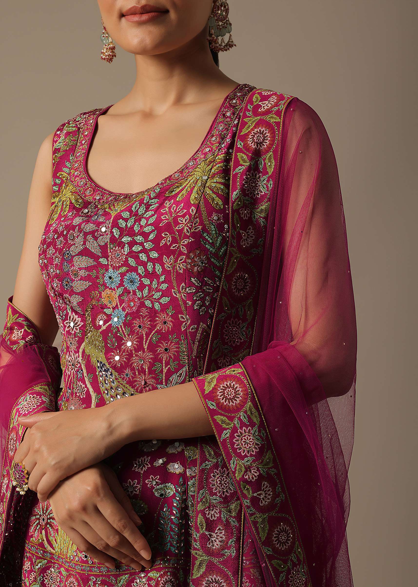 Pink Silk Palazzo Set With Mirror Work - Image 4
