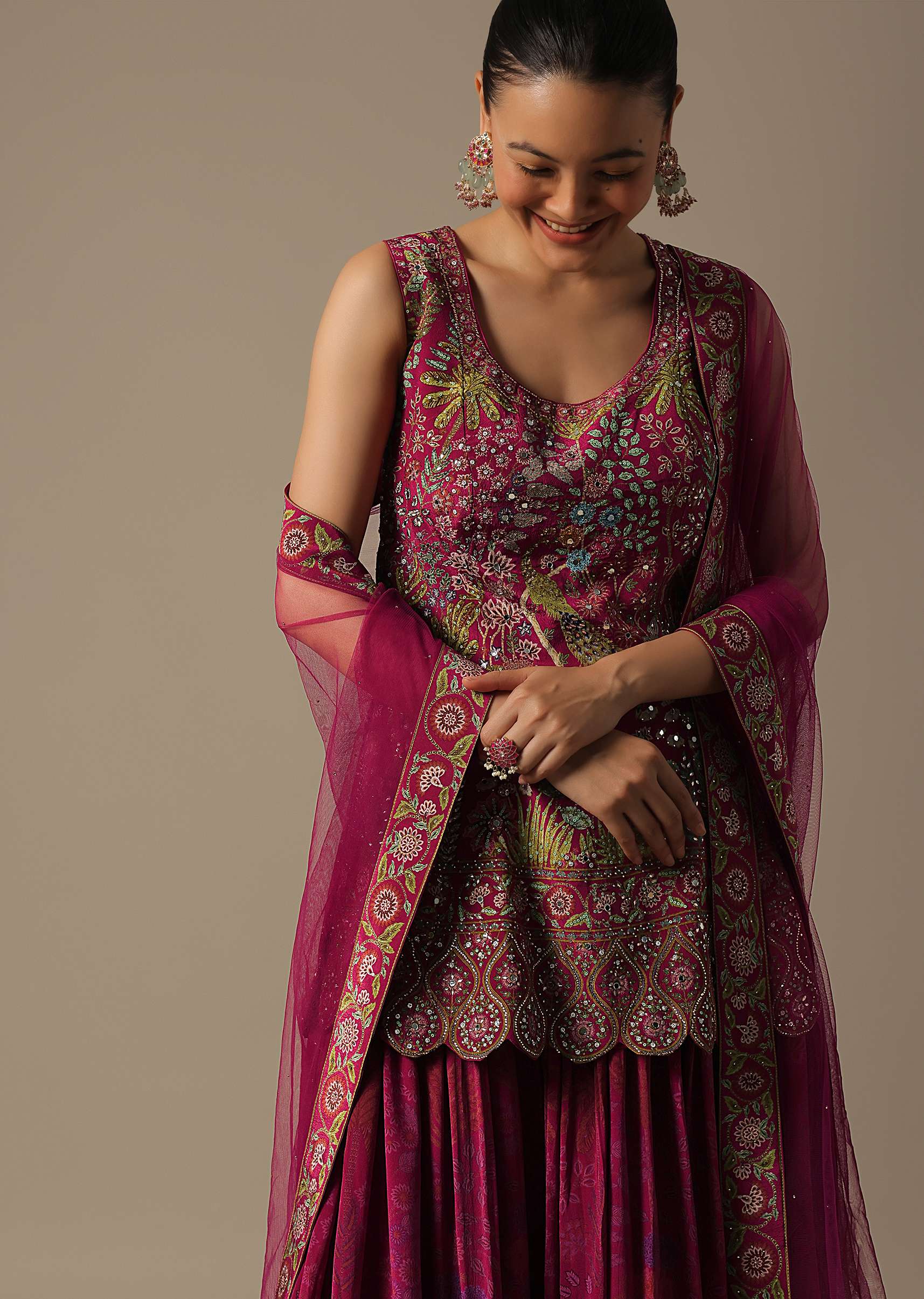 Pink Silk Palazzo Set With Mirror Work - Image 5