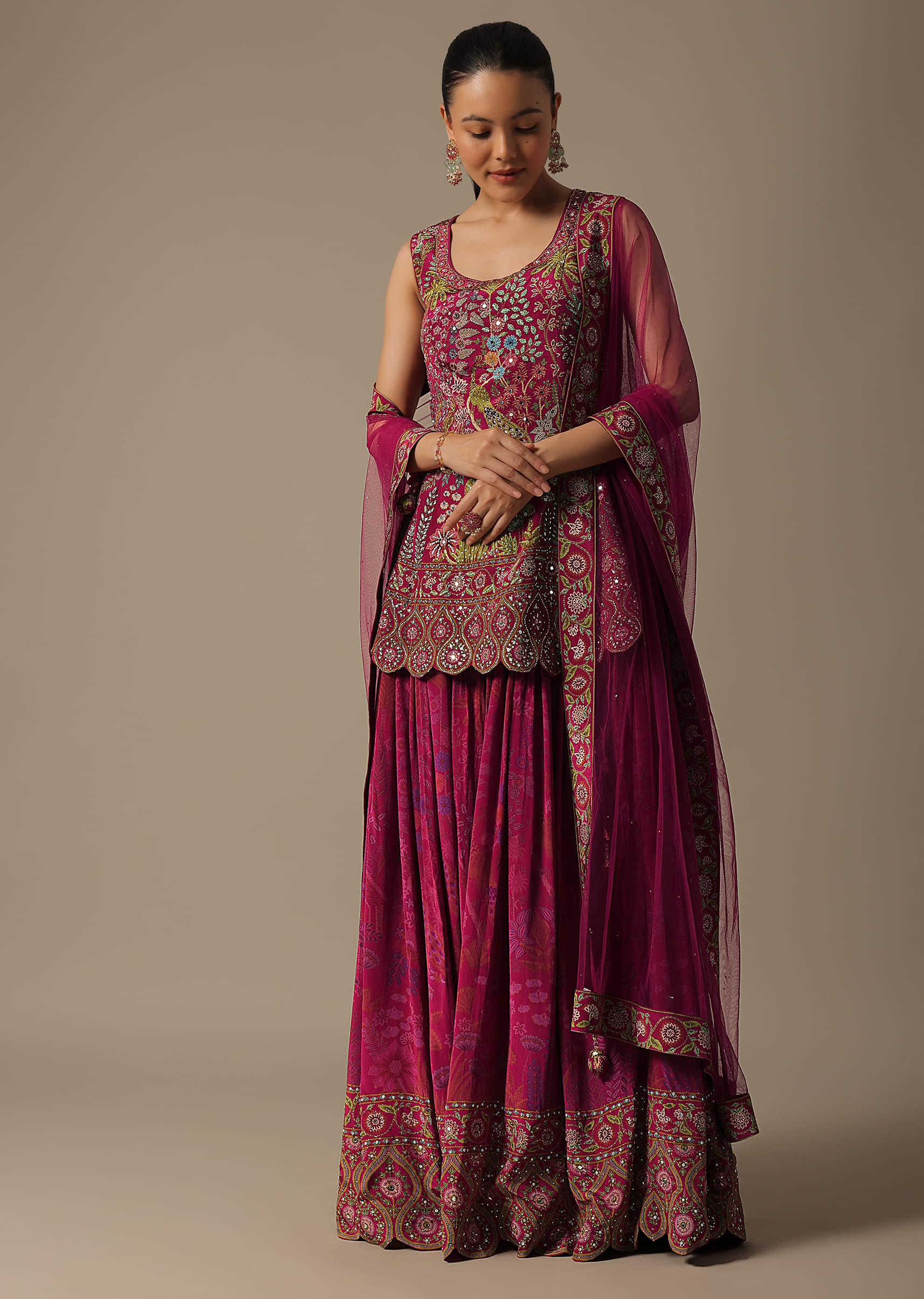 Pink Silk Palazzo Set With Mirror Work - Image 9