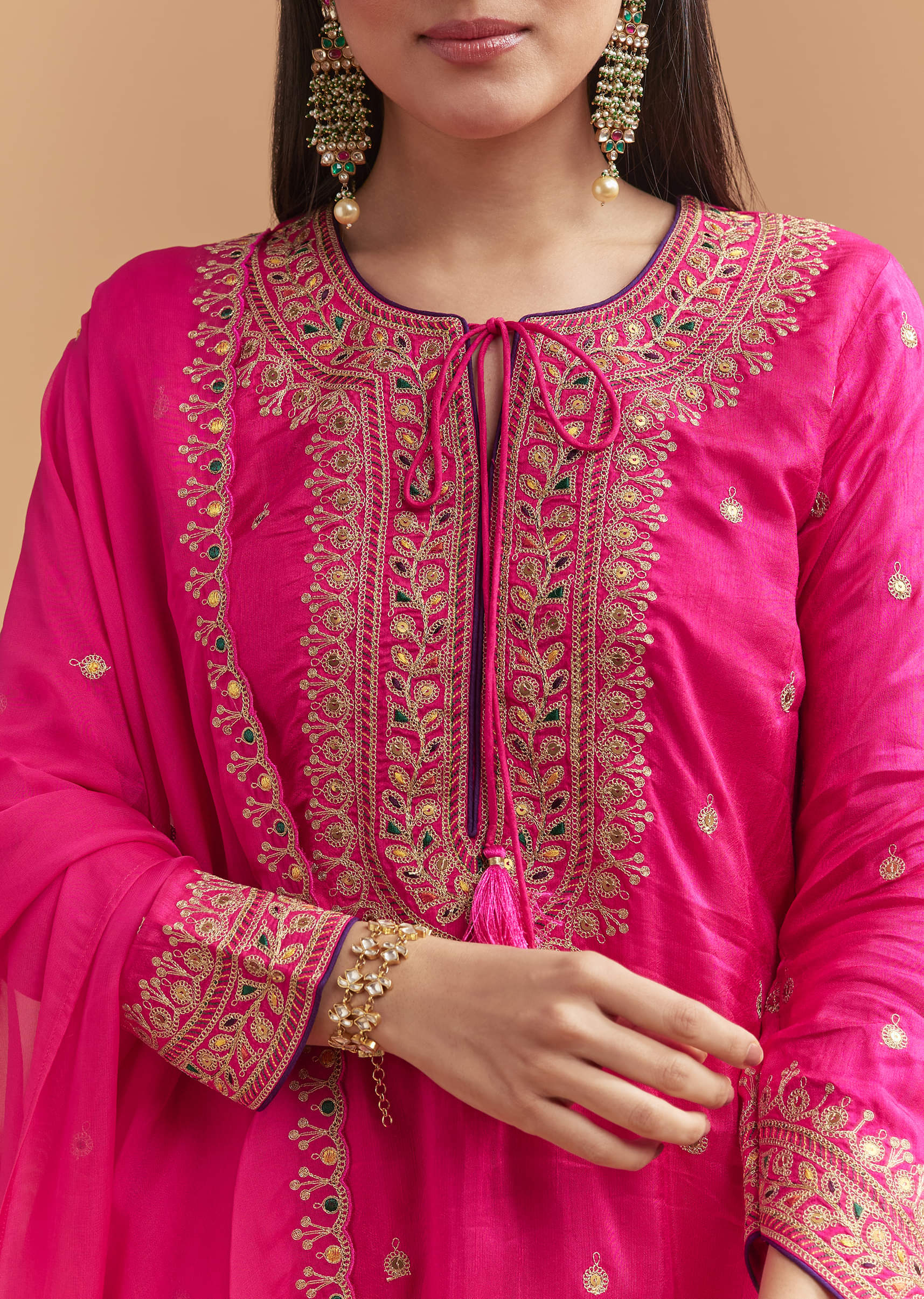 Pink Silk Palazzo Suit With Intricate Zari Work - Image 2