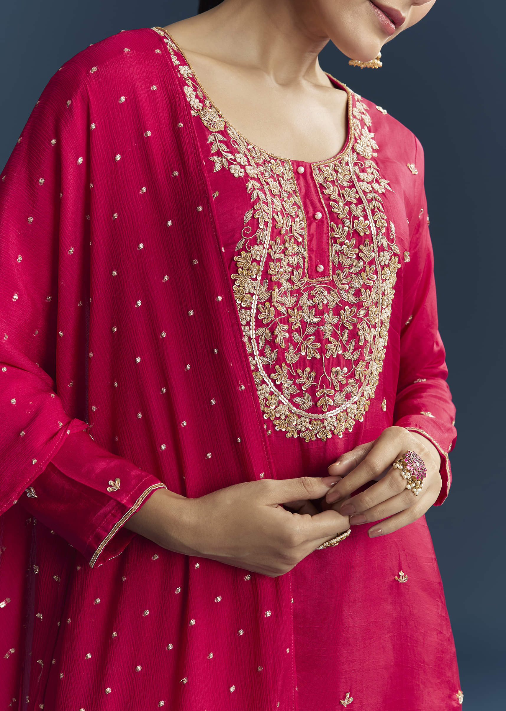 Pink Silk Sharara Suit With Zardosi And Sequins Embroidery - Image 2