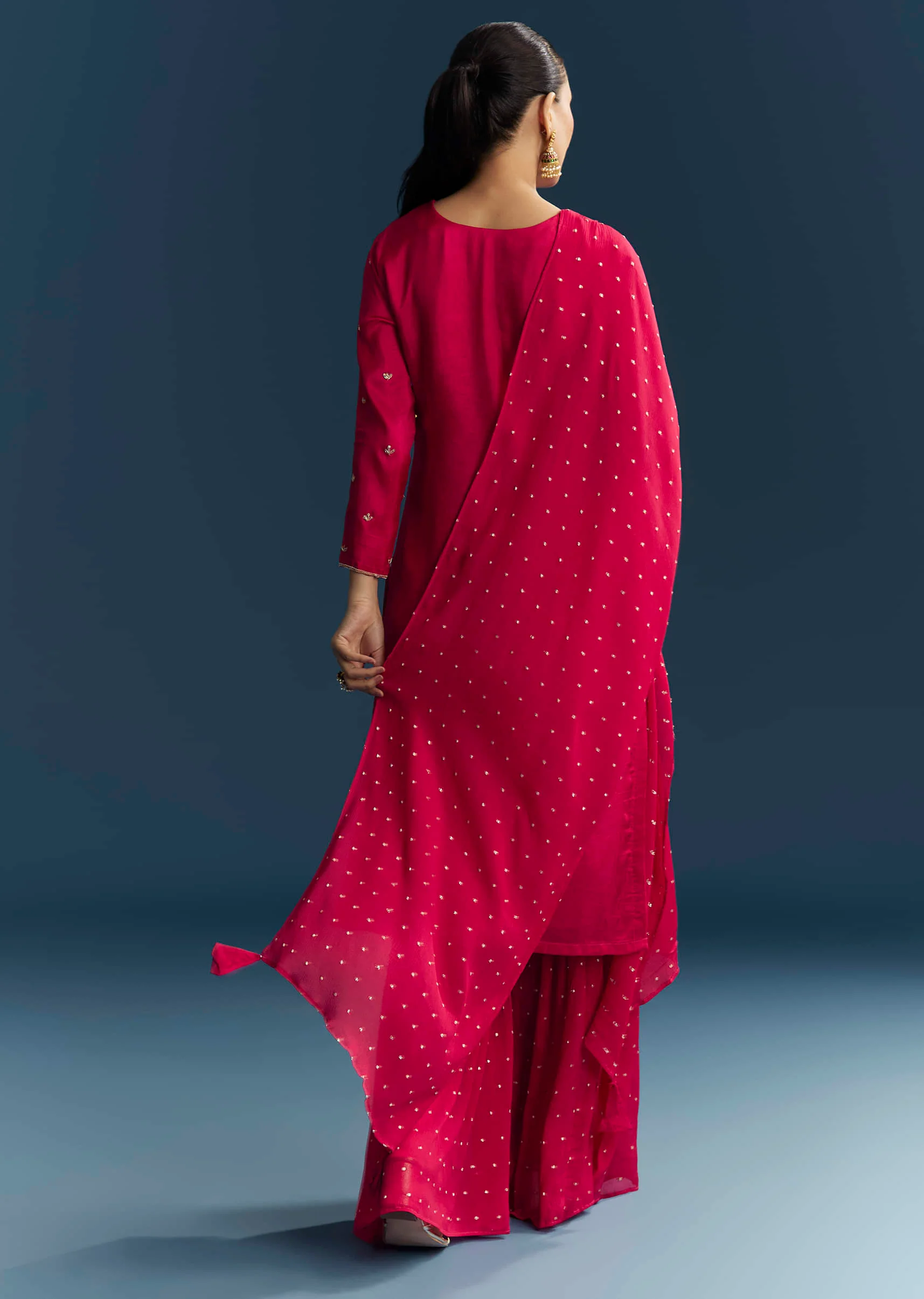 Pink Silk Sharara Suit With Zardosi And Sequins Embroidery - Image 5