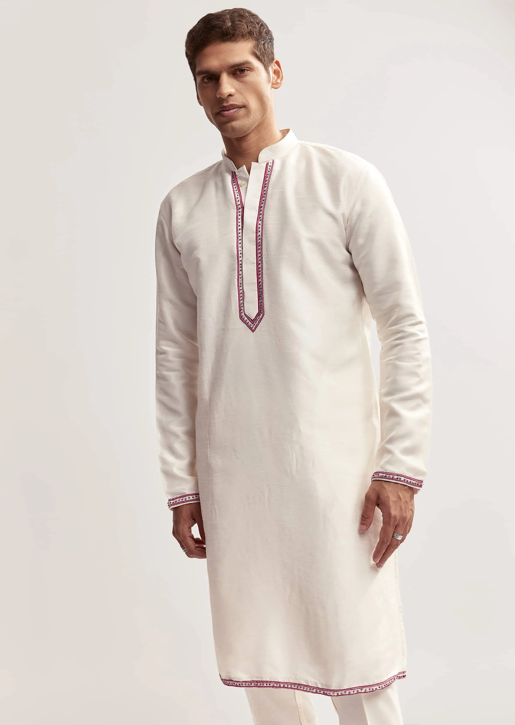 Pink Silk Tie-Dye Kurta Jacket Set For Men With Sequin Work - Image 6