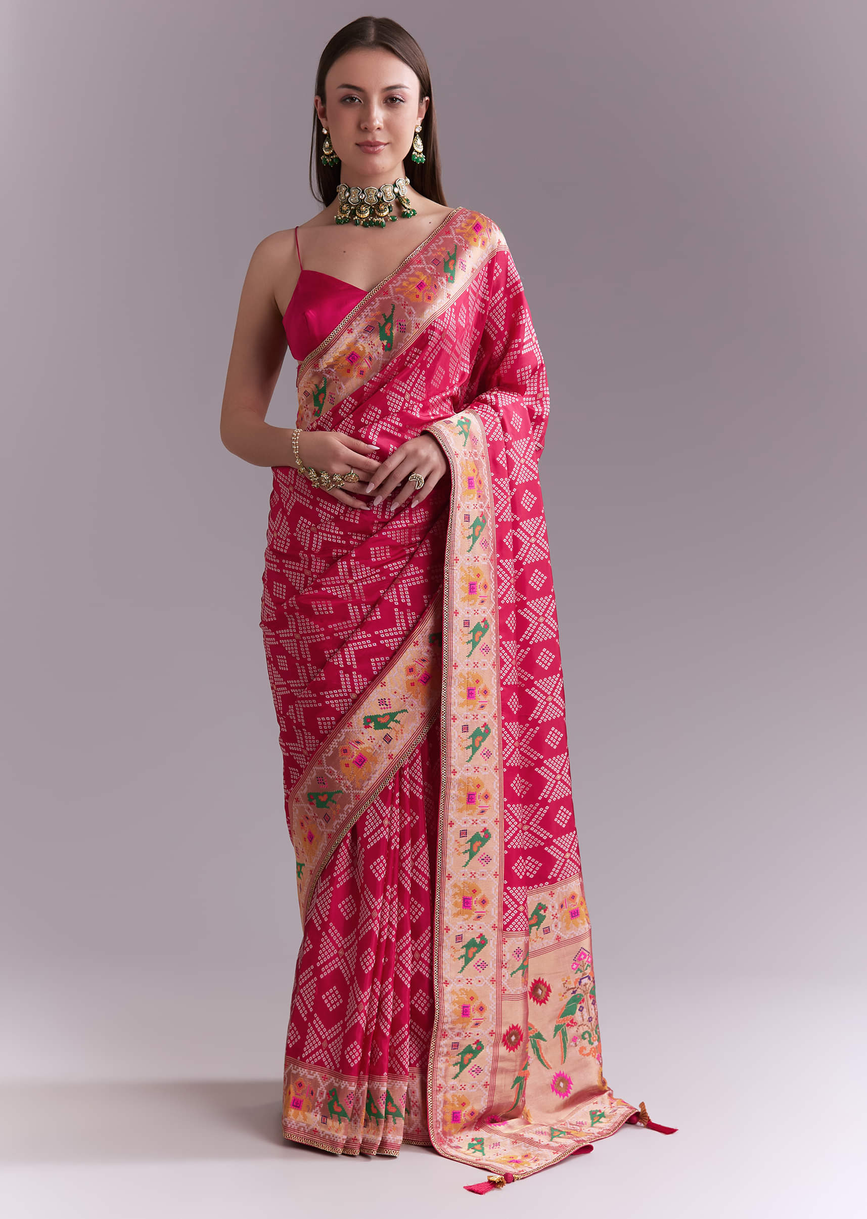 Pink Silk Woven Saree With Multicolour Geometric Motifs - Image 10