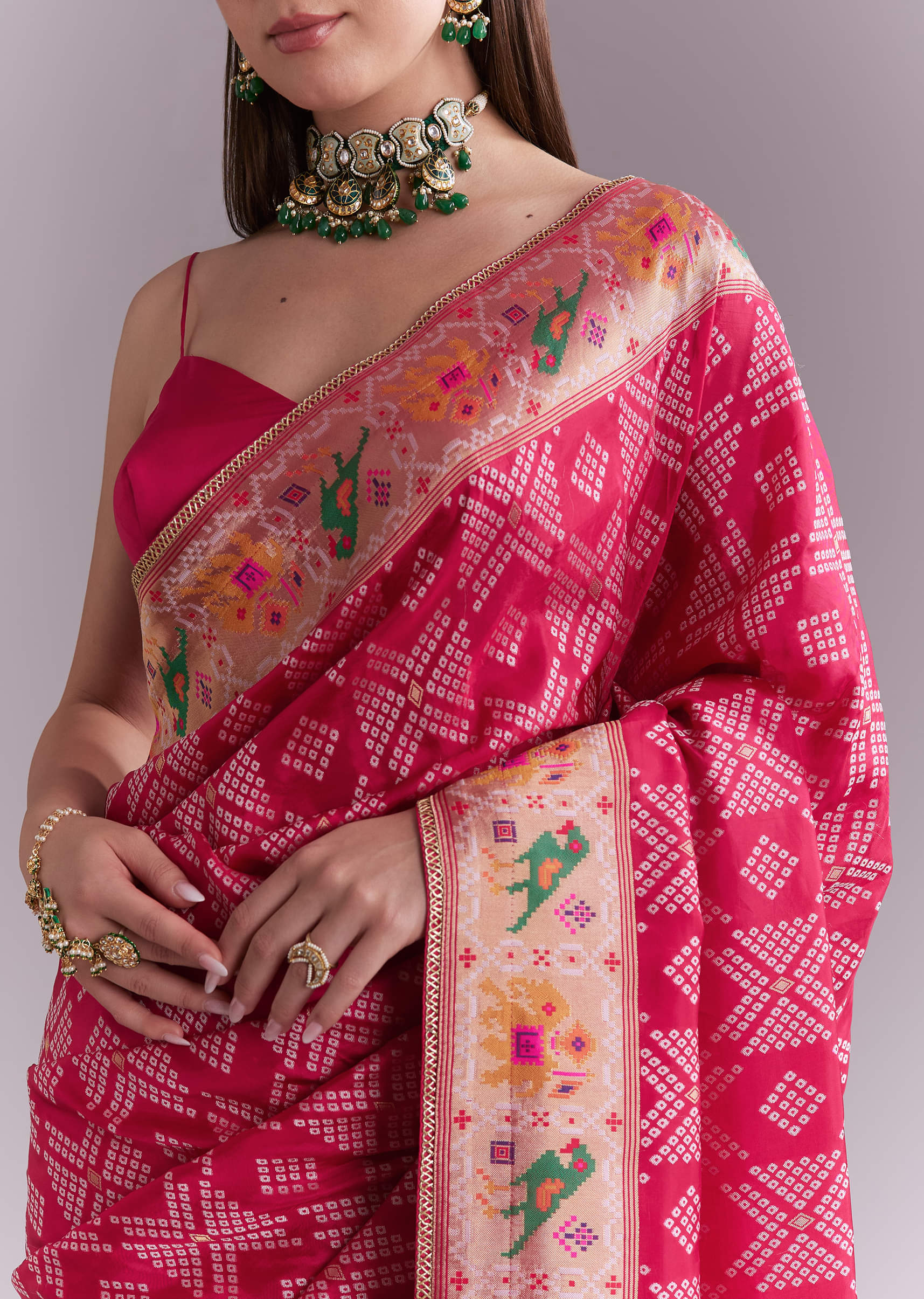 Pink Silk Woven Saree With Multicolour Geometric Motifs - Image 2