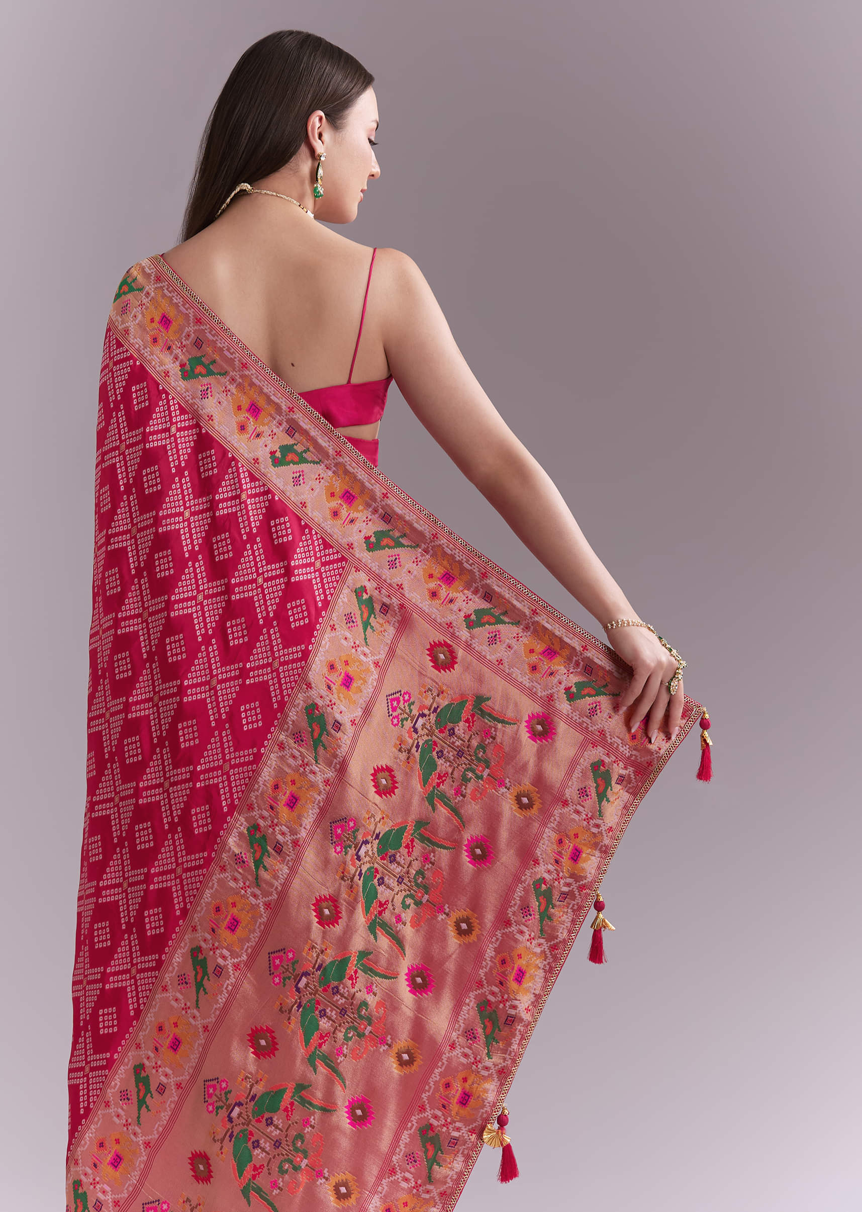 Pink Silk Woven Saree With Multicolour Geometric Motifs - Image 6