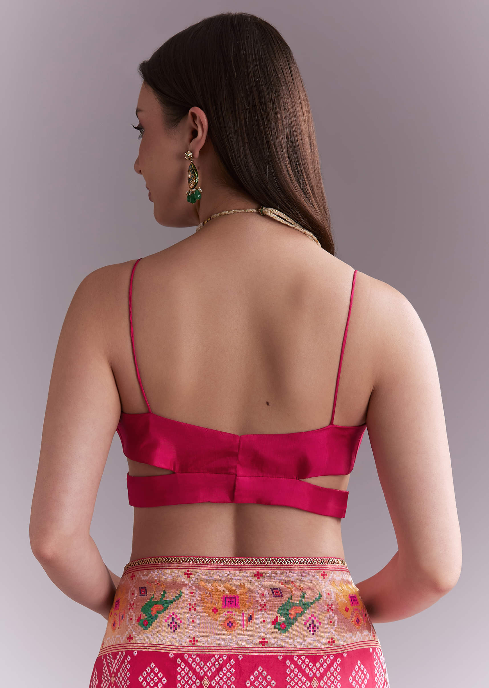 Pink Silk Woven Saree With Multicolour Geometric Motifs - Image 8