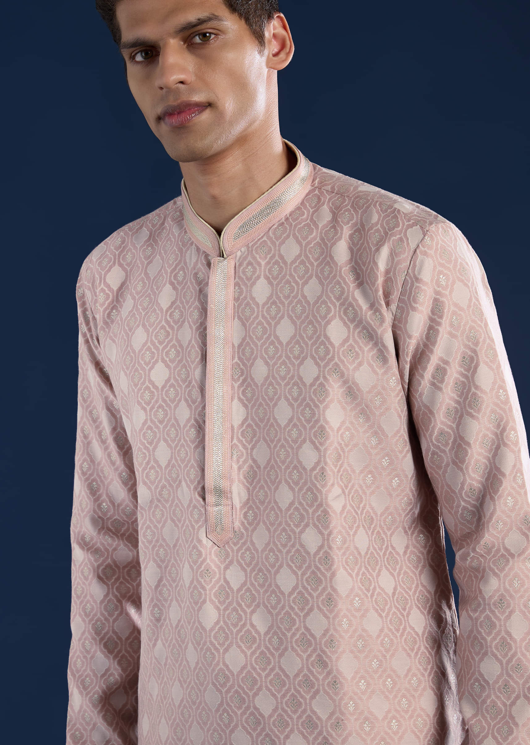 Pink Straight Kurta Set in Jacquard - Image 2