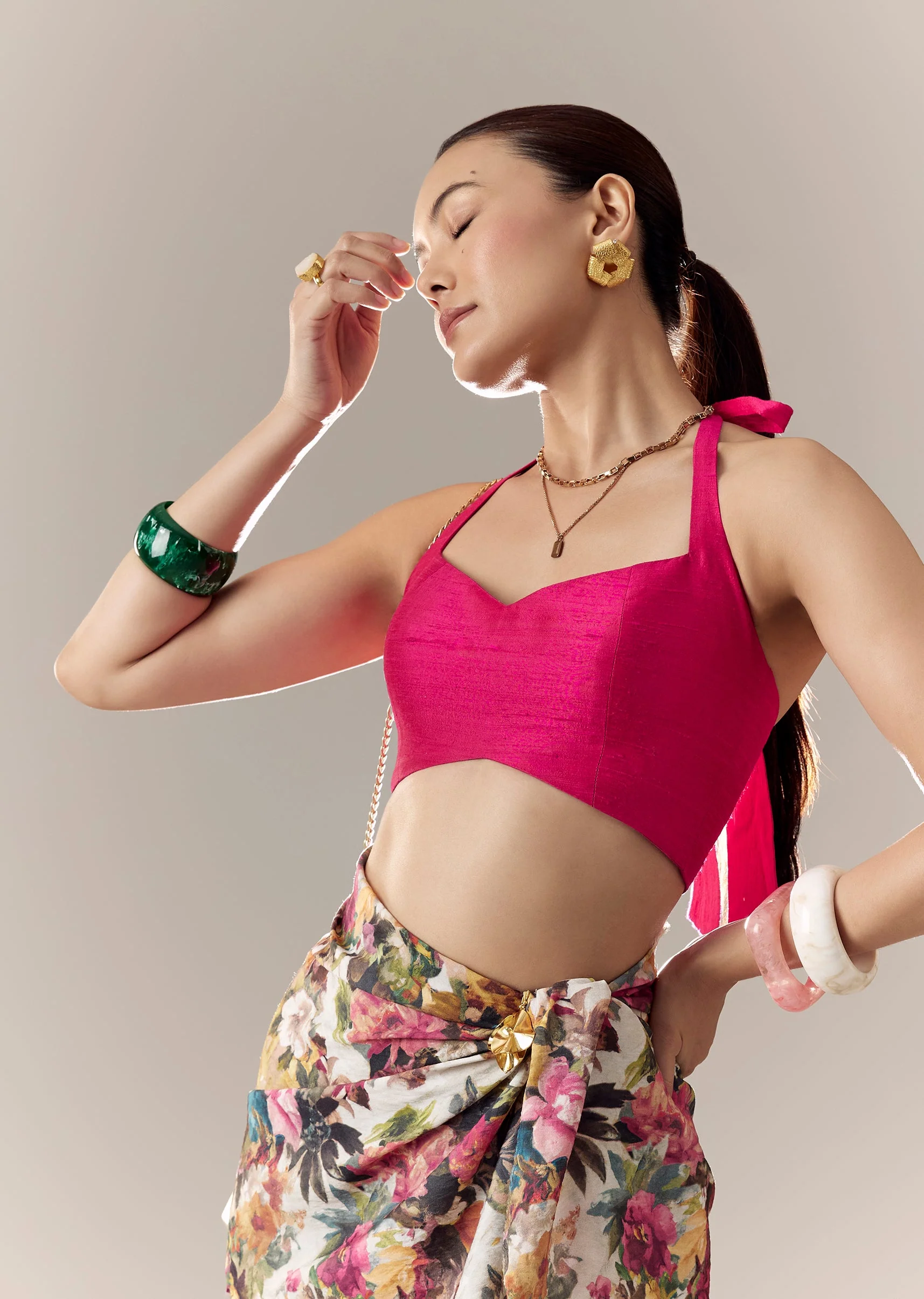 Pink Sweetheart Halter Tie Back Blouse