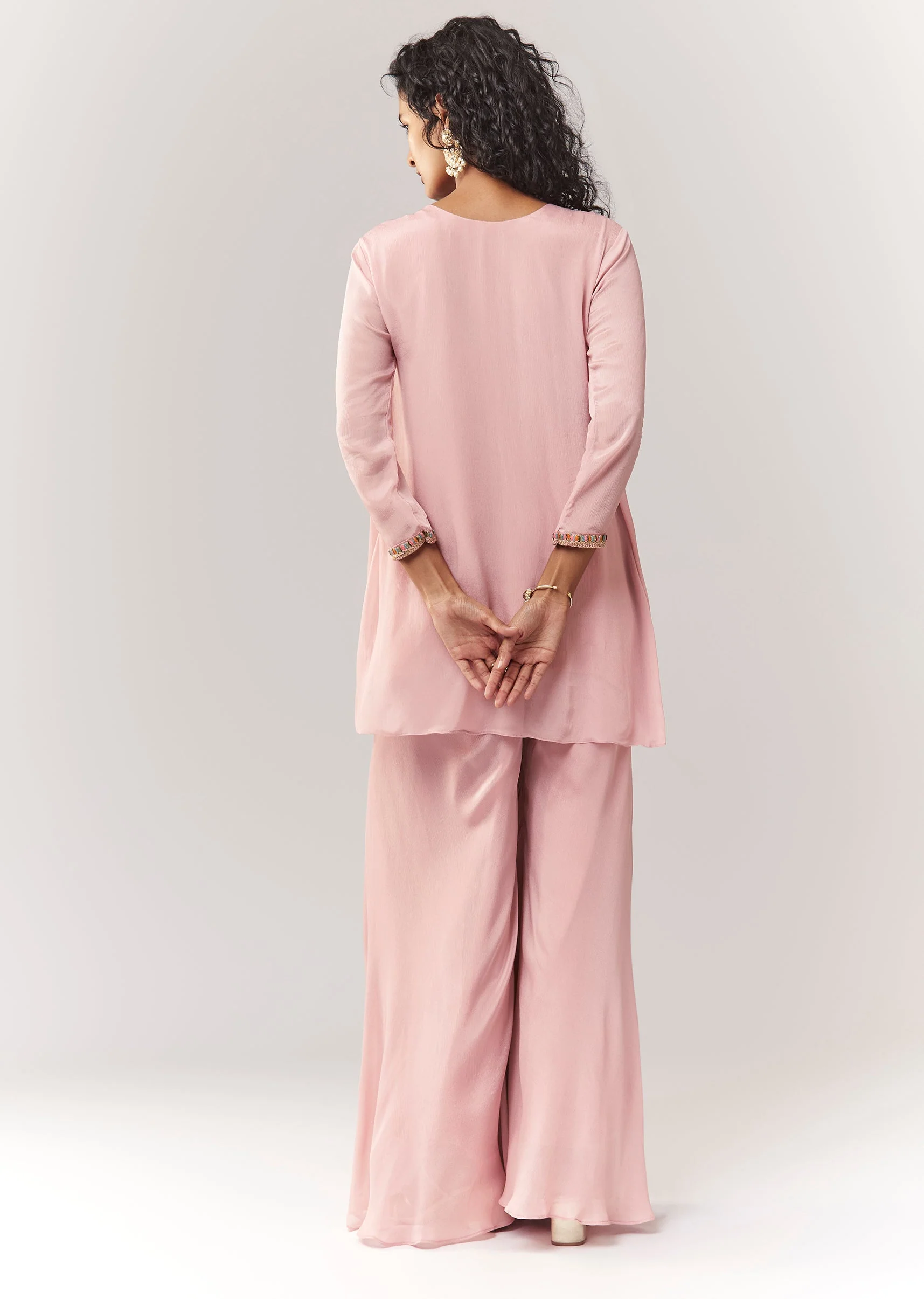 Pink Thread And Zardosi Cape Style Top With Palazzo - Image 5