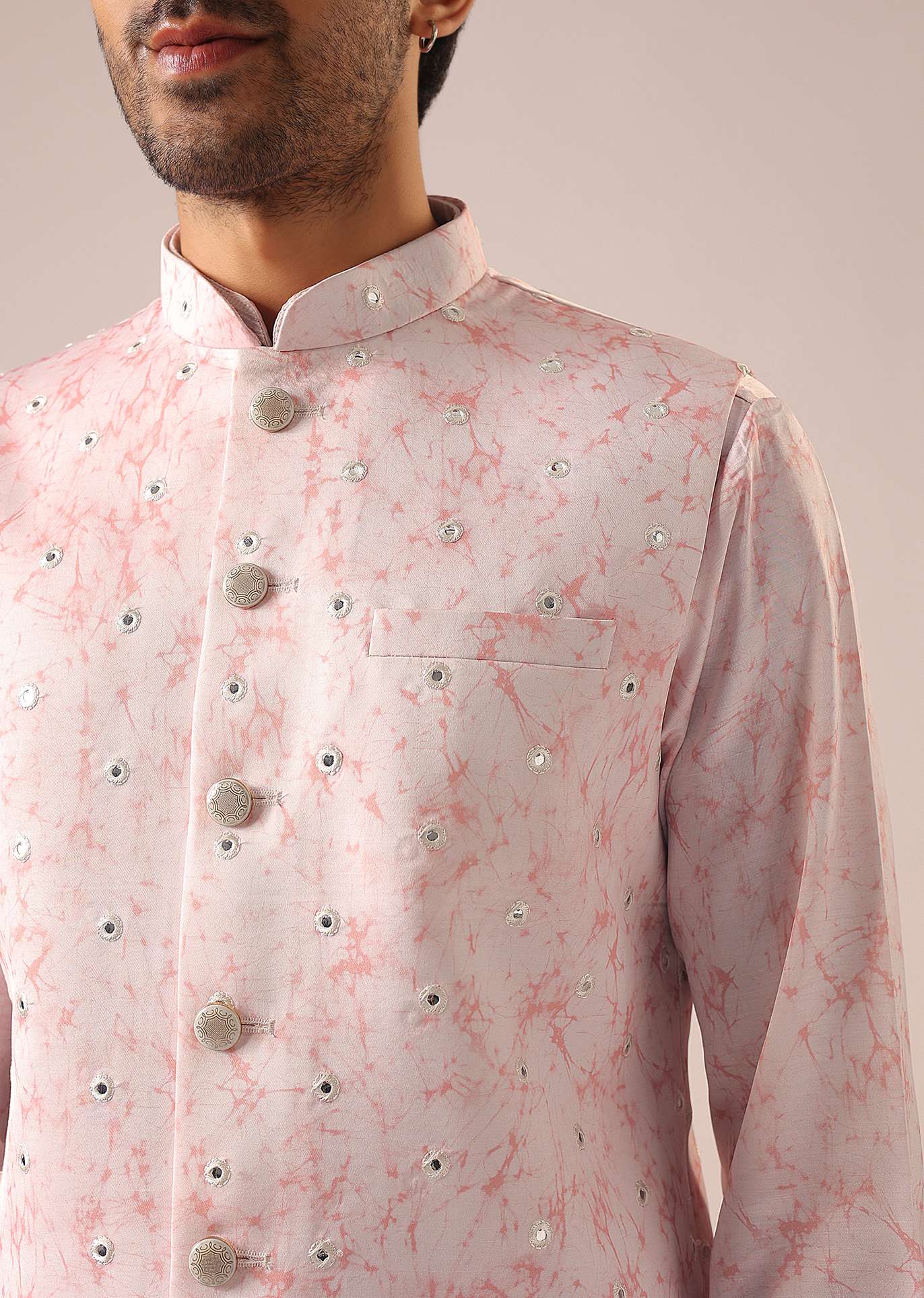 Pink Tie Dye Jacket And Kurta Set with Mirror Work - Image 2