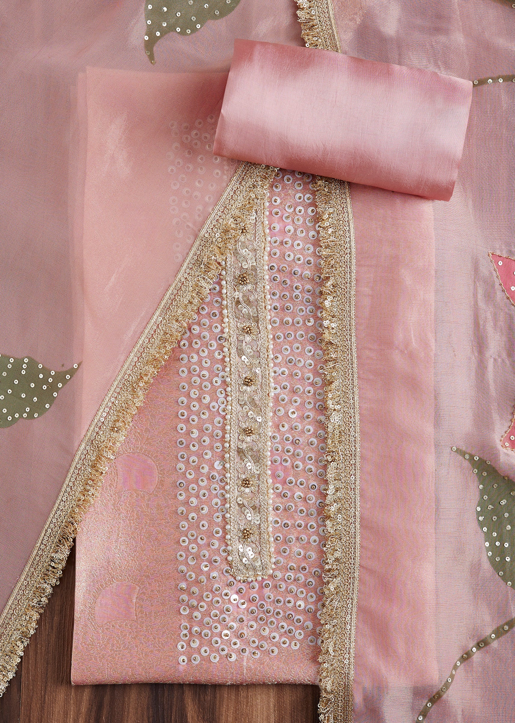 Pink Tissue Embroidered Unstitched Suit