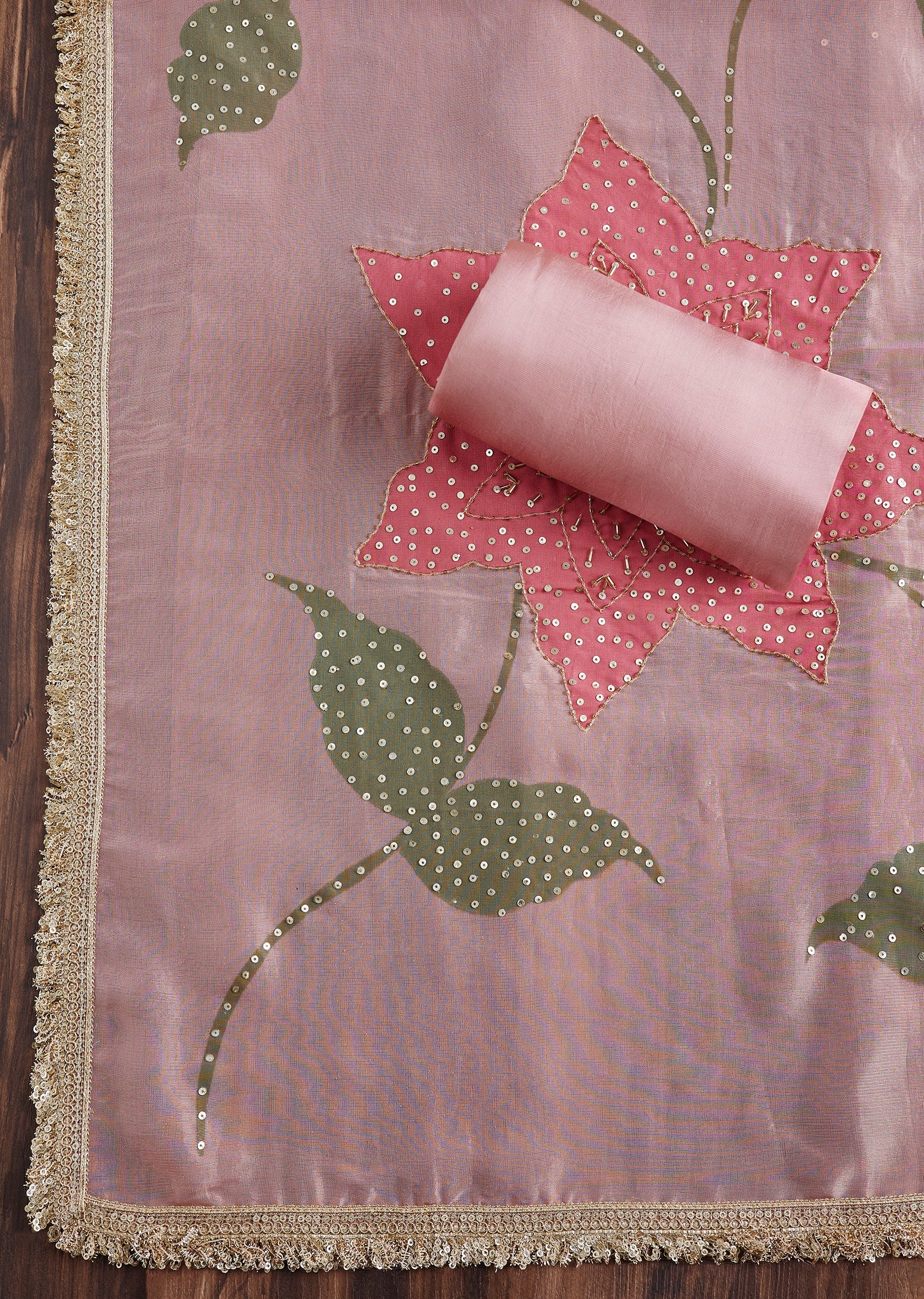 Pink Tissue Embroidered Unstitched Suit - Image 4