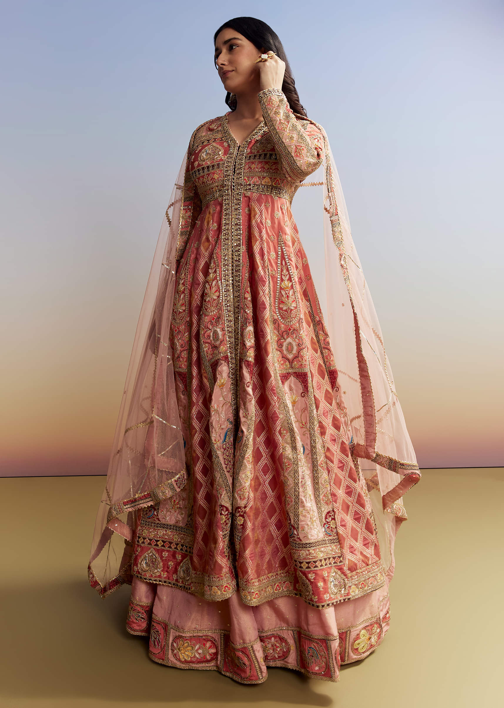 Pink Tissue Kurta Lehenga Set - Image 3