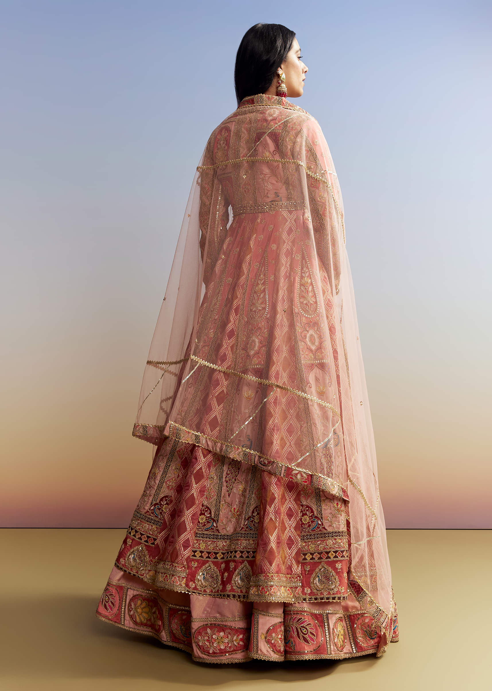 Pink Tissue Kurta Lehenga Set - Image 4