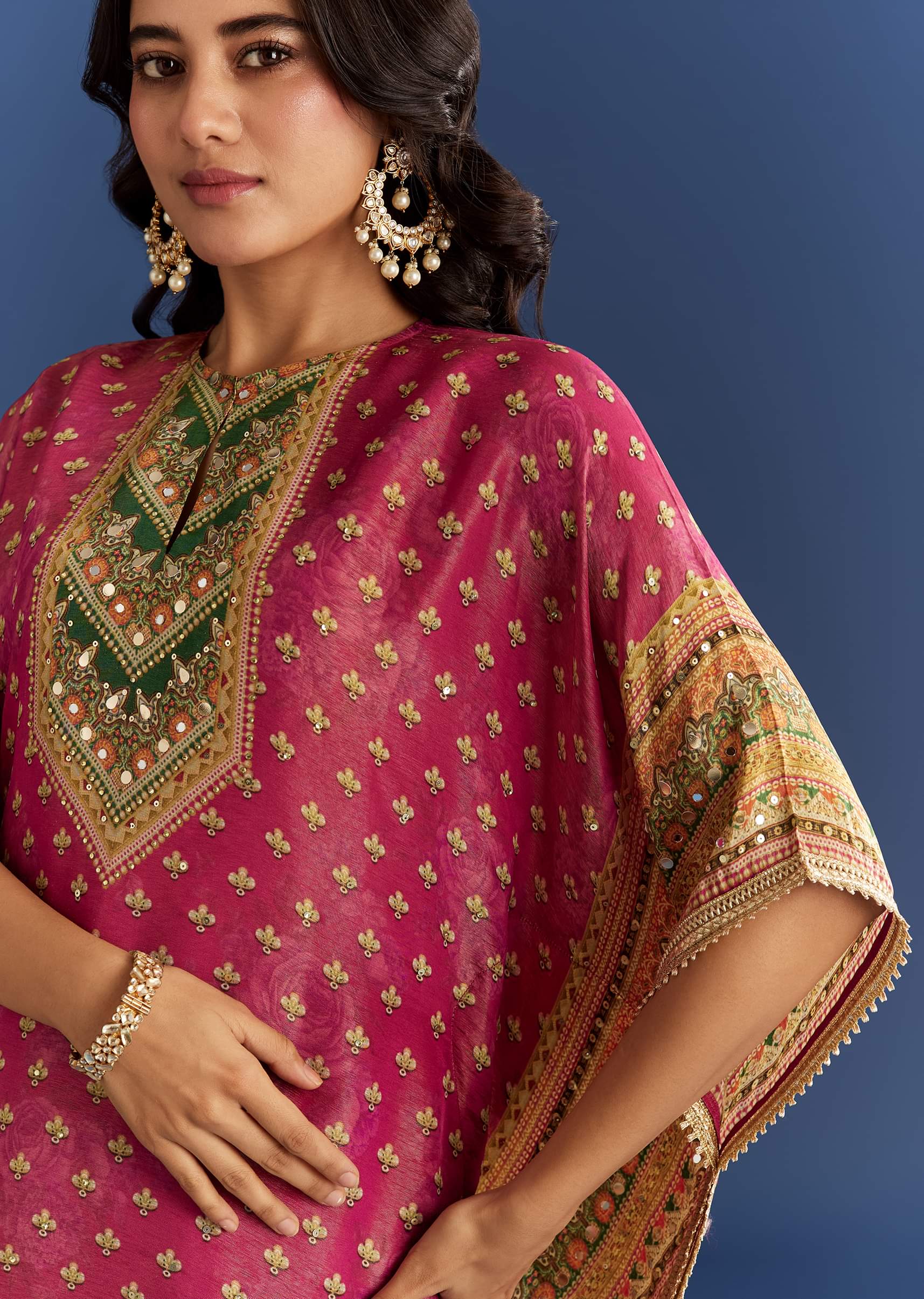 Pink Tissue Mirror Stone Embroidered Kurta With Printed Sharara - Image 2