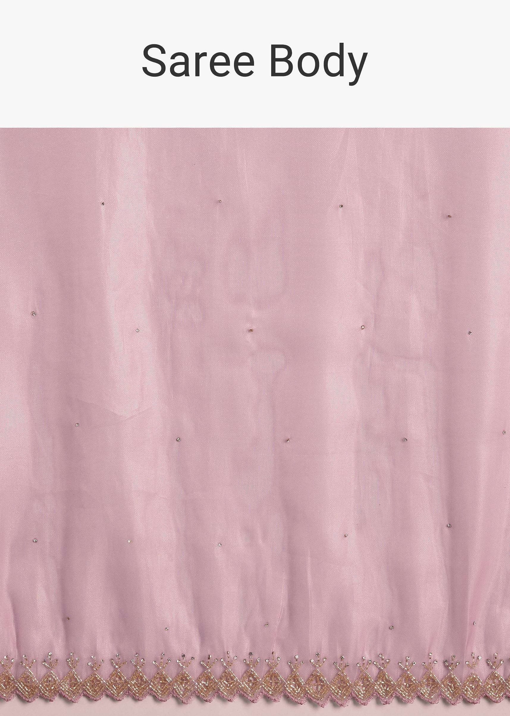 Pink Tissue Saree With All Over Stone Embellishment And Cutdana Scallop Border - Image 9