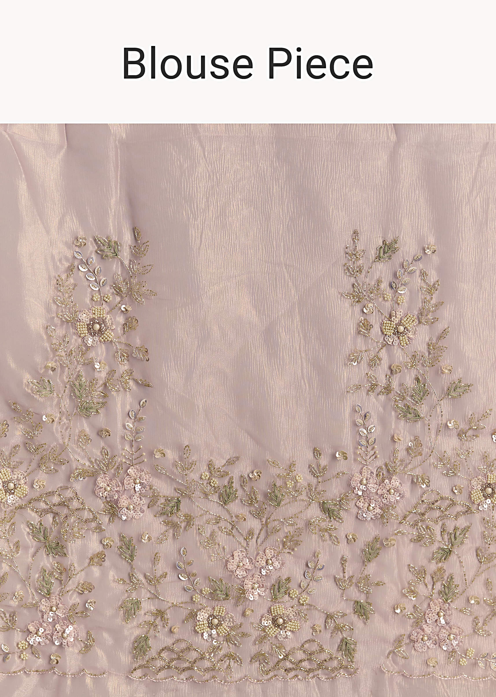 Pink Tissue Saree With Floral Hand Embroidery And Cutwork Border - Image 8