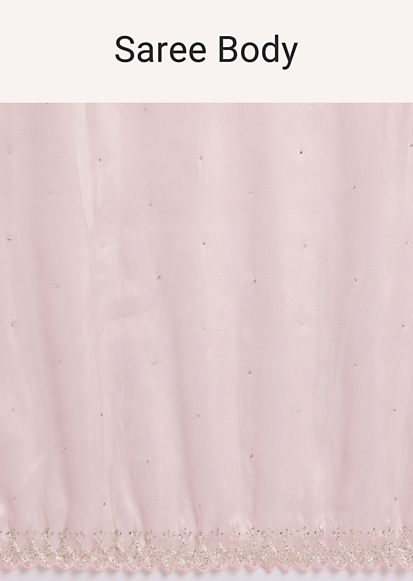 Pink Tissue Saree With Stones And Zigzag Border - Image 9