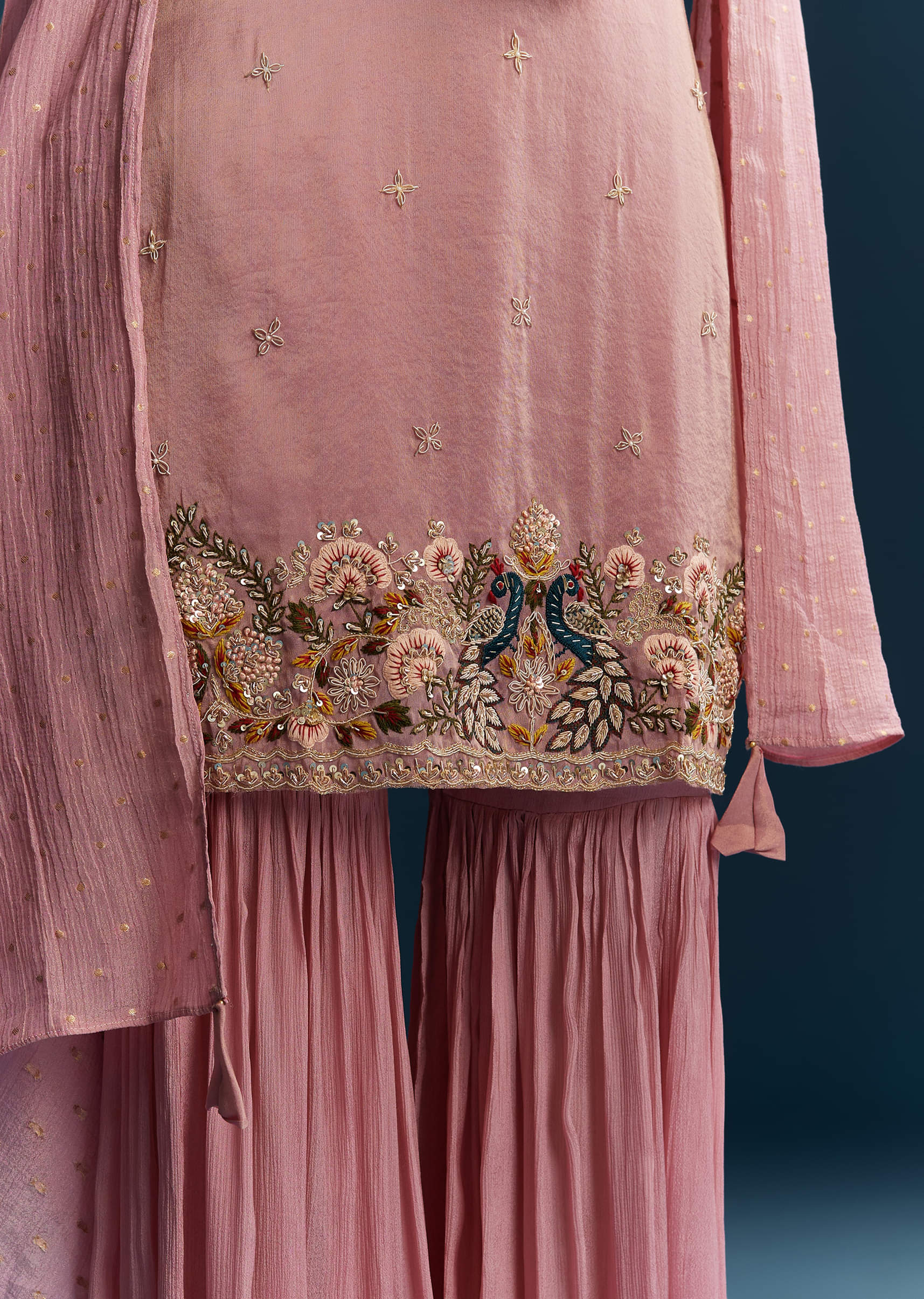 Pink Tissue Sharara Suit With Zardosi And Thread Work - Image 4