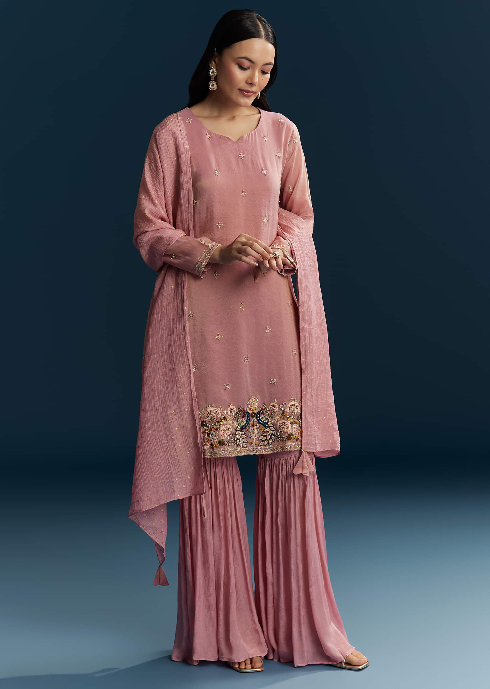Pink Tissue Sharara Suit With Zardosi And Thread Work - Image 7