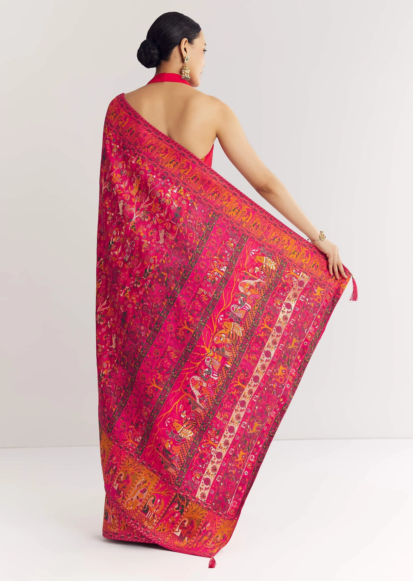 Pink Traditional Element Printed Woven Saree - Image 6