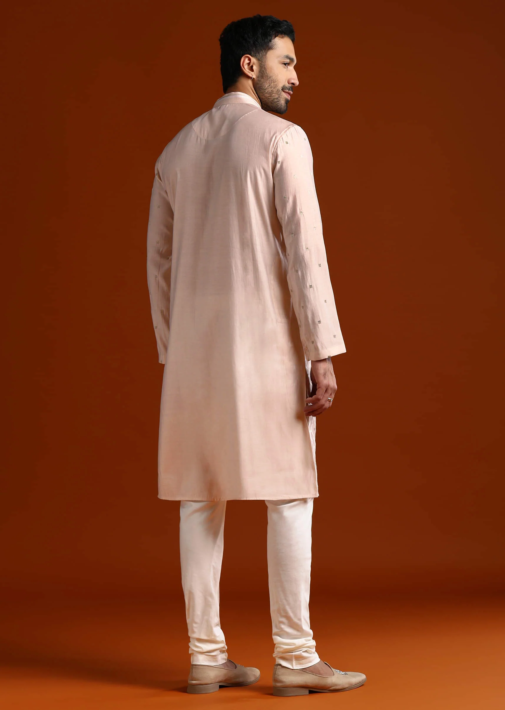 Pink Viscose Kurta Set For Men With Thread Work - Image 5
