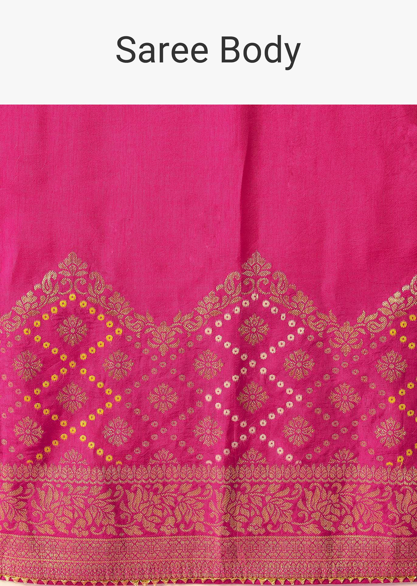 Pink Woven Saree In Silk With Bandhani Motifs And Unstitched Blouse Piece - Image 10