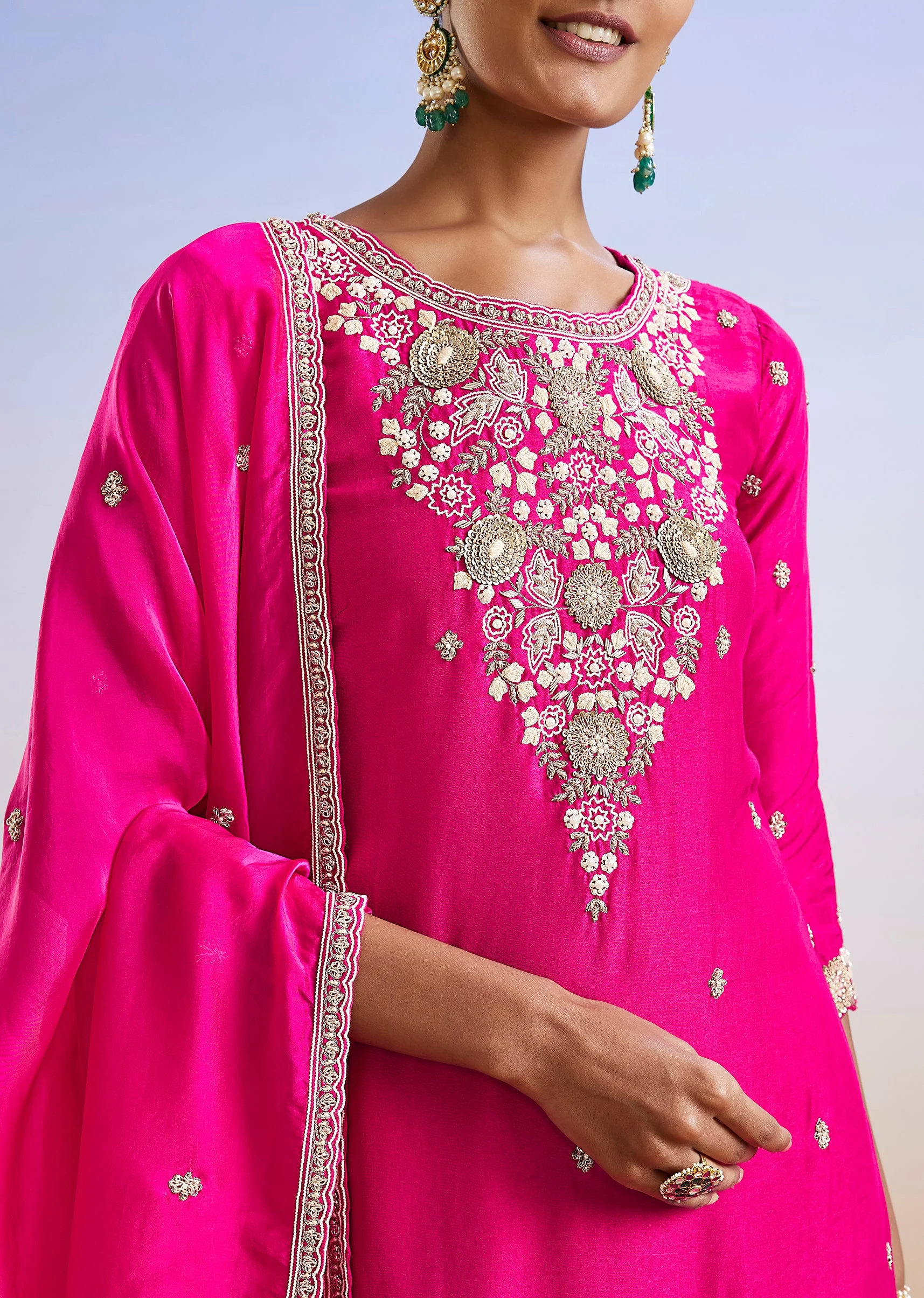 Pink Zardosi Embroidered Sharara Suit With Dupatta - Image 2