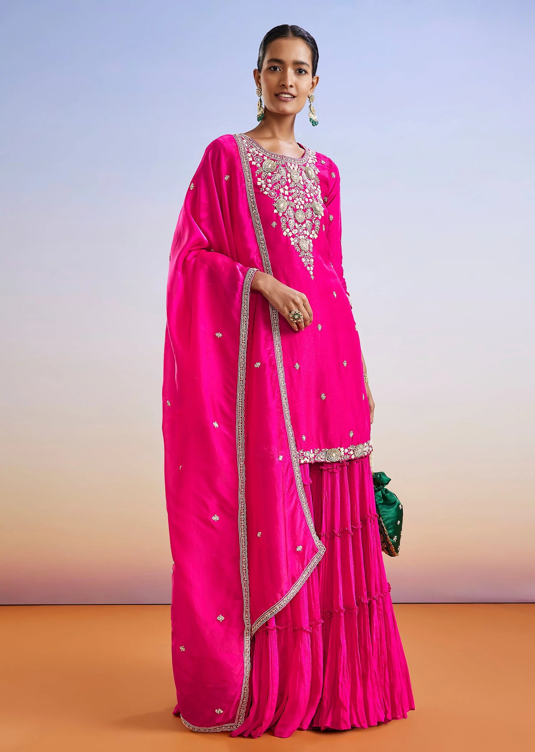 Pink Zardosi Embroidered Sharara Suit With Dupatta - Image 3