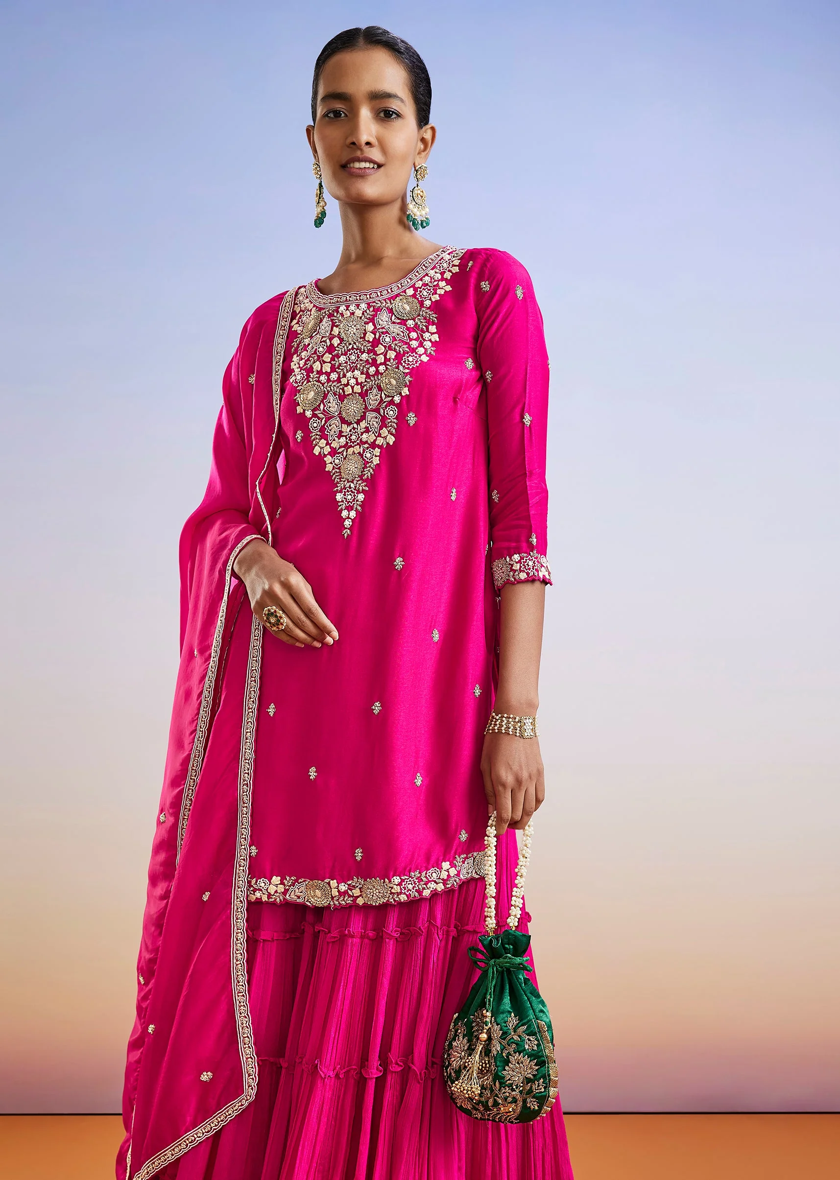 Pink Zardosi Embroidered Sharara Suit With Dupatta - Image 4