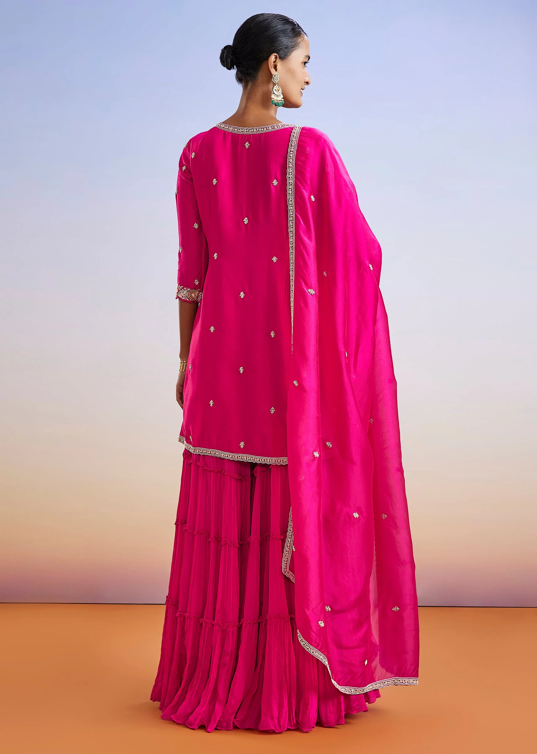 Pink Zardosi Embroidered Sharara Suit With Dupatta - Image 5