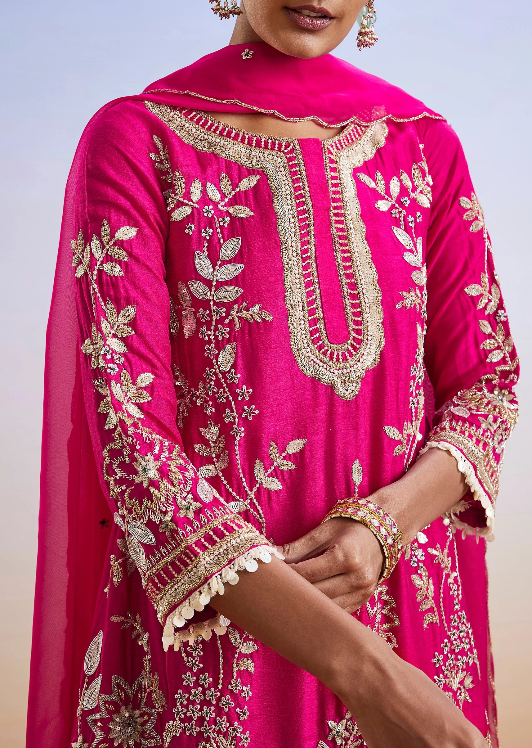 Pink Zardosi Embroidered Silk Palazzo Suit With Dupatta - Image 2