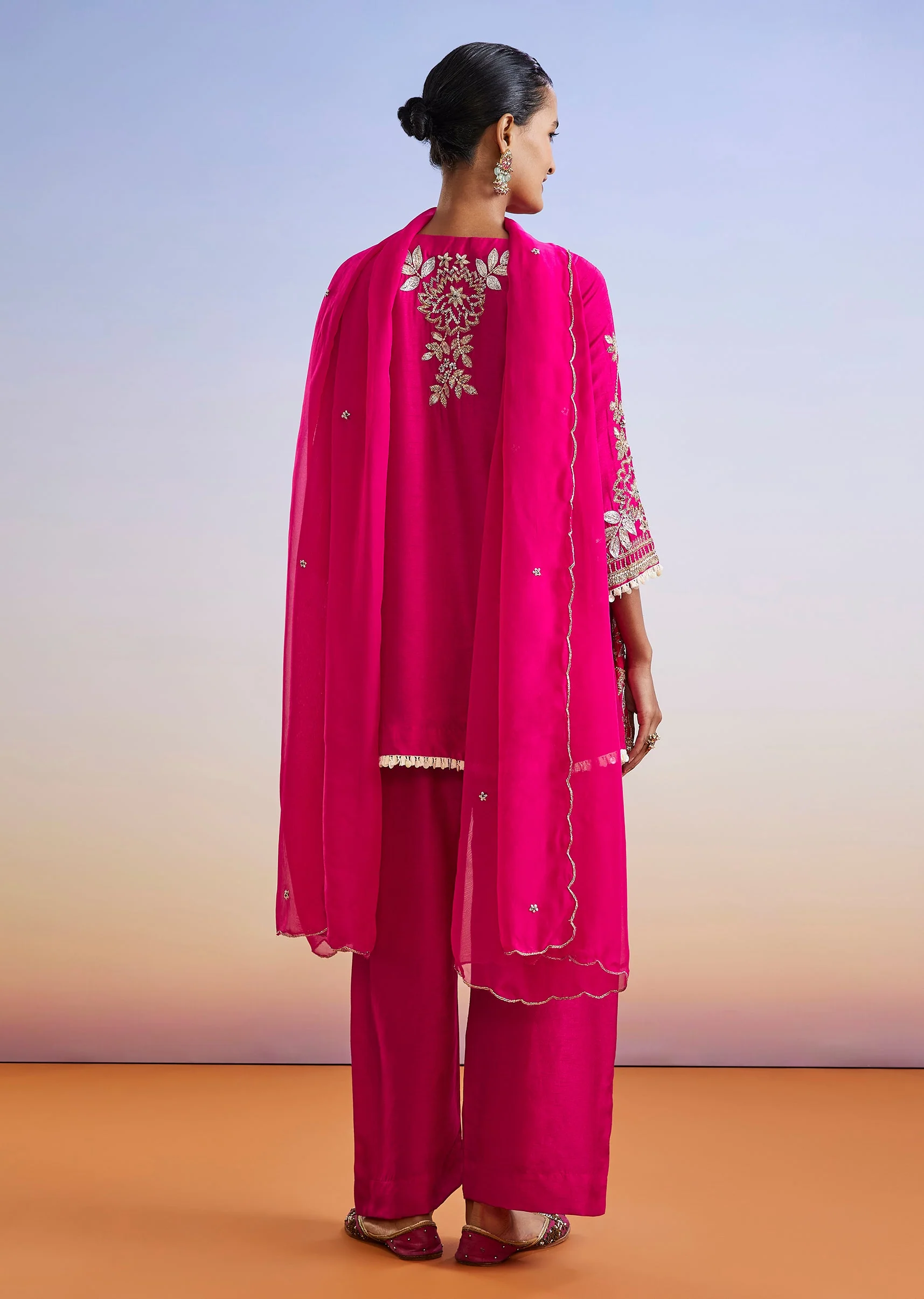 Pink Zardosi Embroidered Silk Palazzo Suit With Dupatta - Image 5