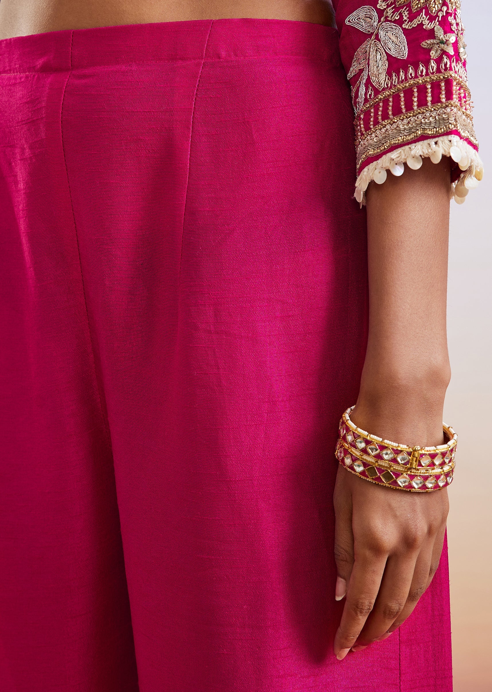 Pink Zardosi Embroidered Silk Palazzo Suit With Dupatta - Image 6
