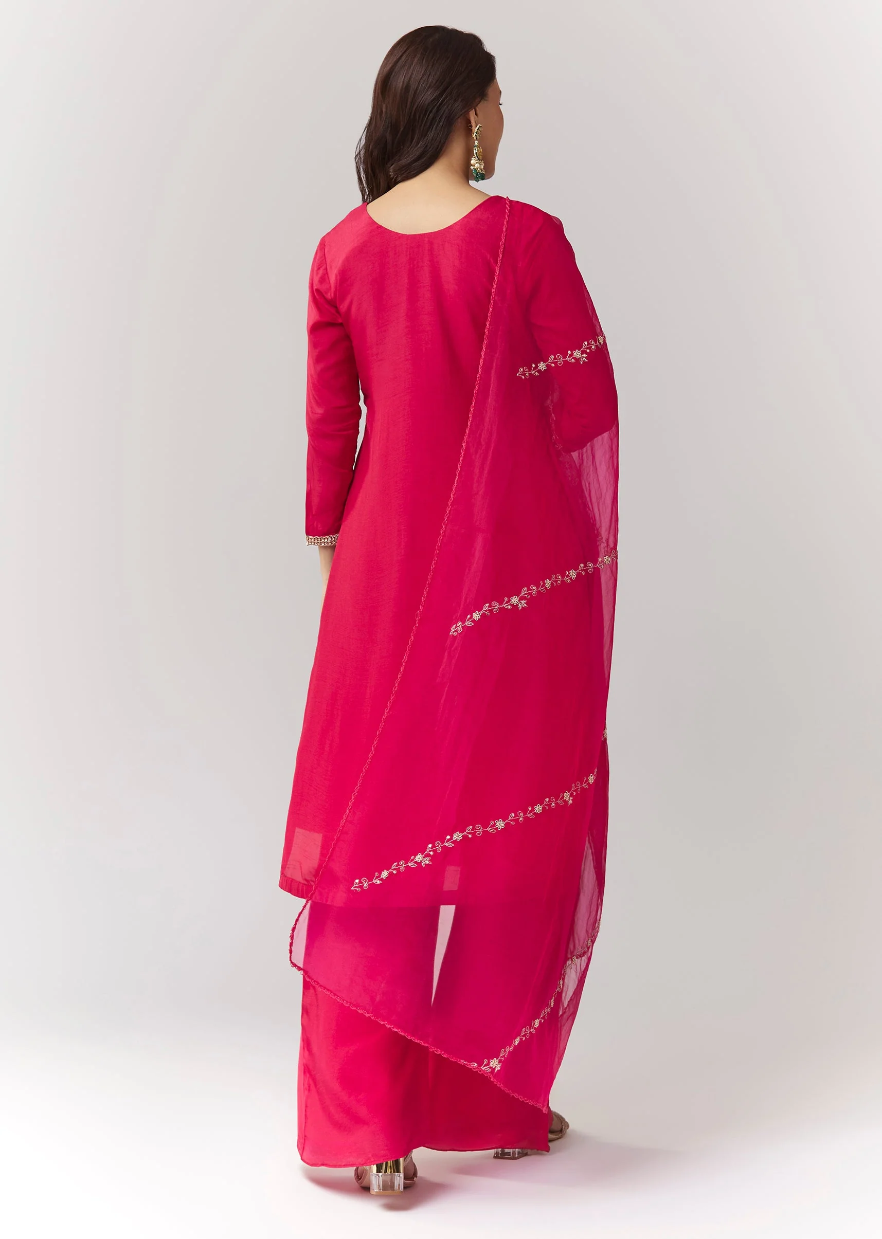Pink Zardosi Kurta Pant Set With Dupatta - Image 5