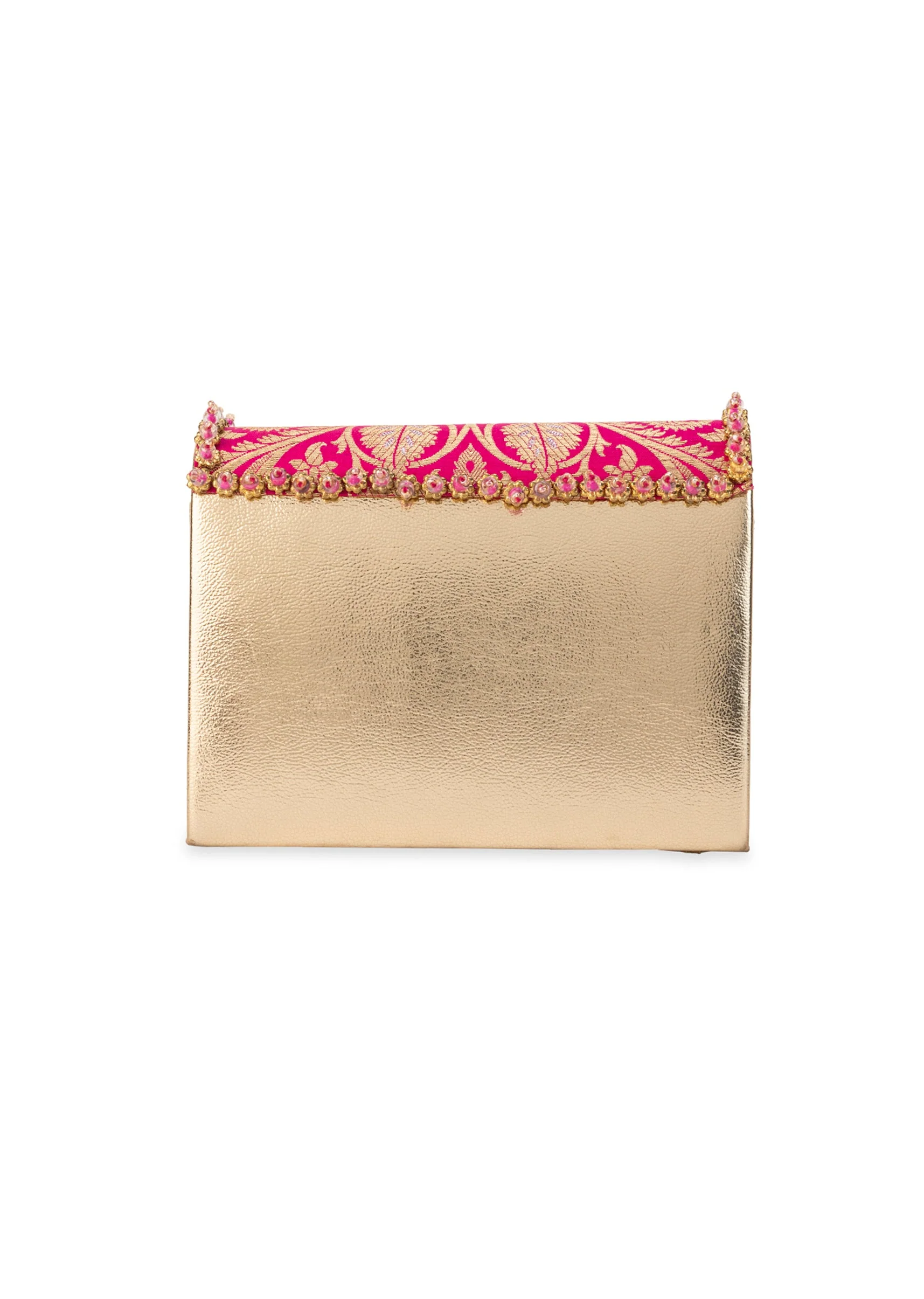 Pink Zari and Kundan Brocade Rectangular Flap Bag - Image 3